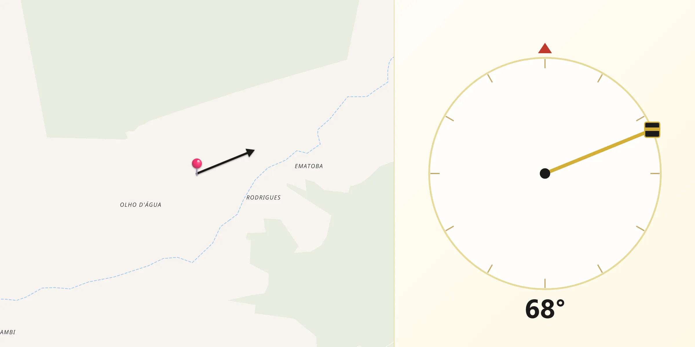 Direção da Qibla a partir de Tabocas do Brejo Velho