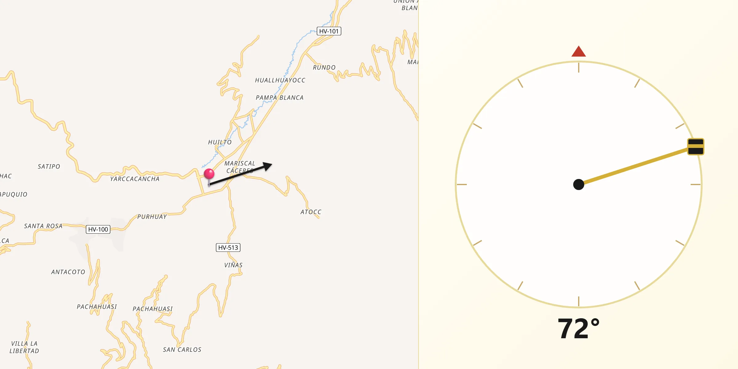 Dirección de la Qibla desde Pampas