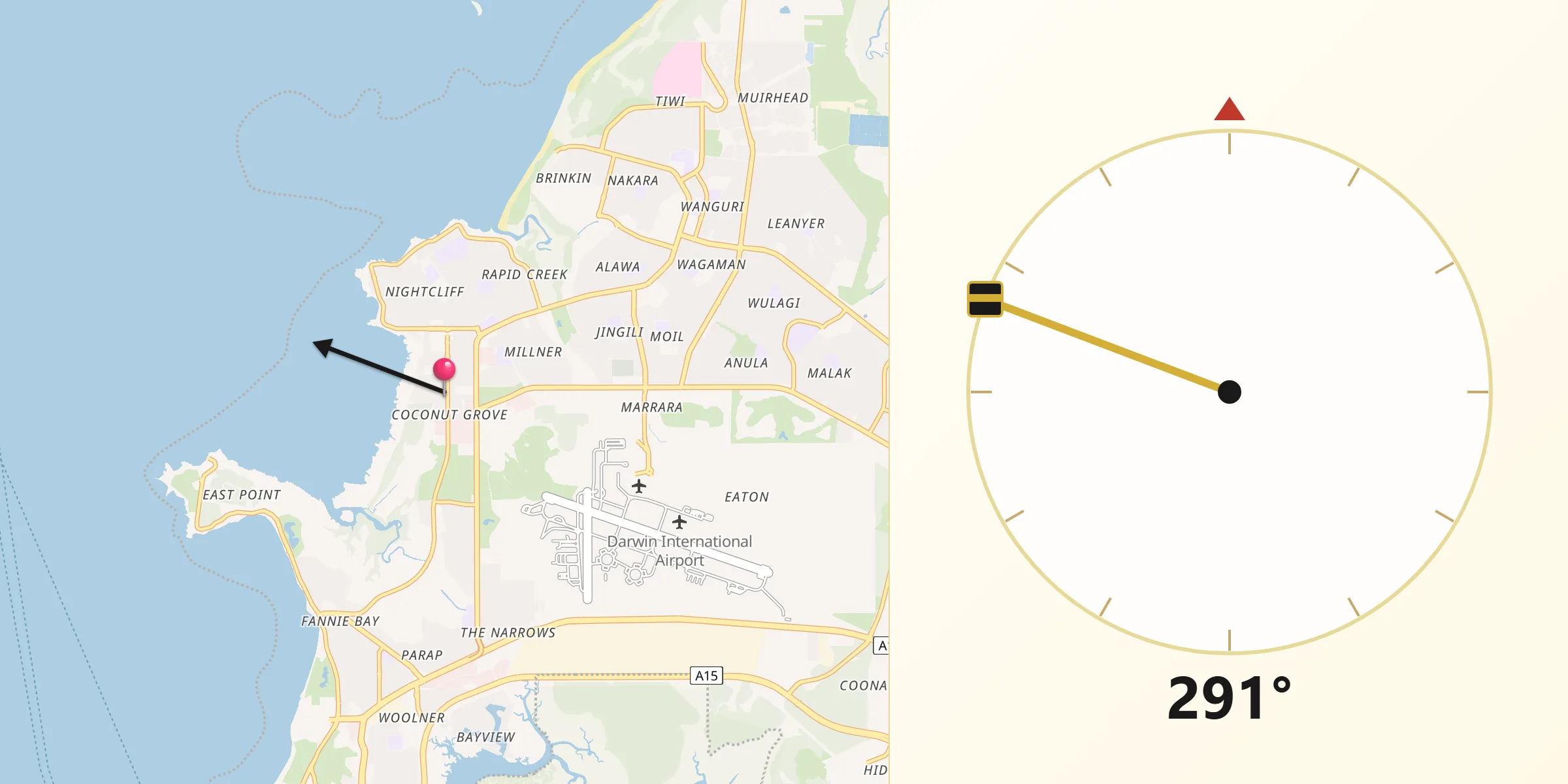 Qibla Direction from Coconut Grove
