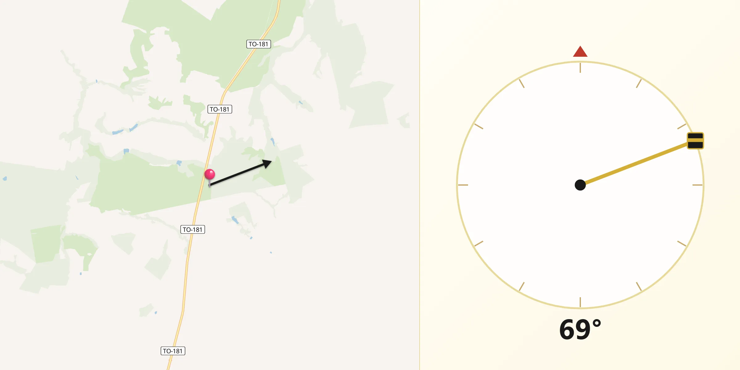 Direção da Qibla a partir de Sandolândia