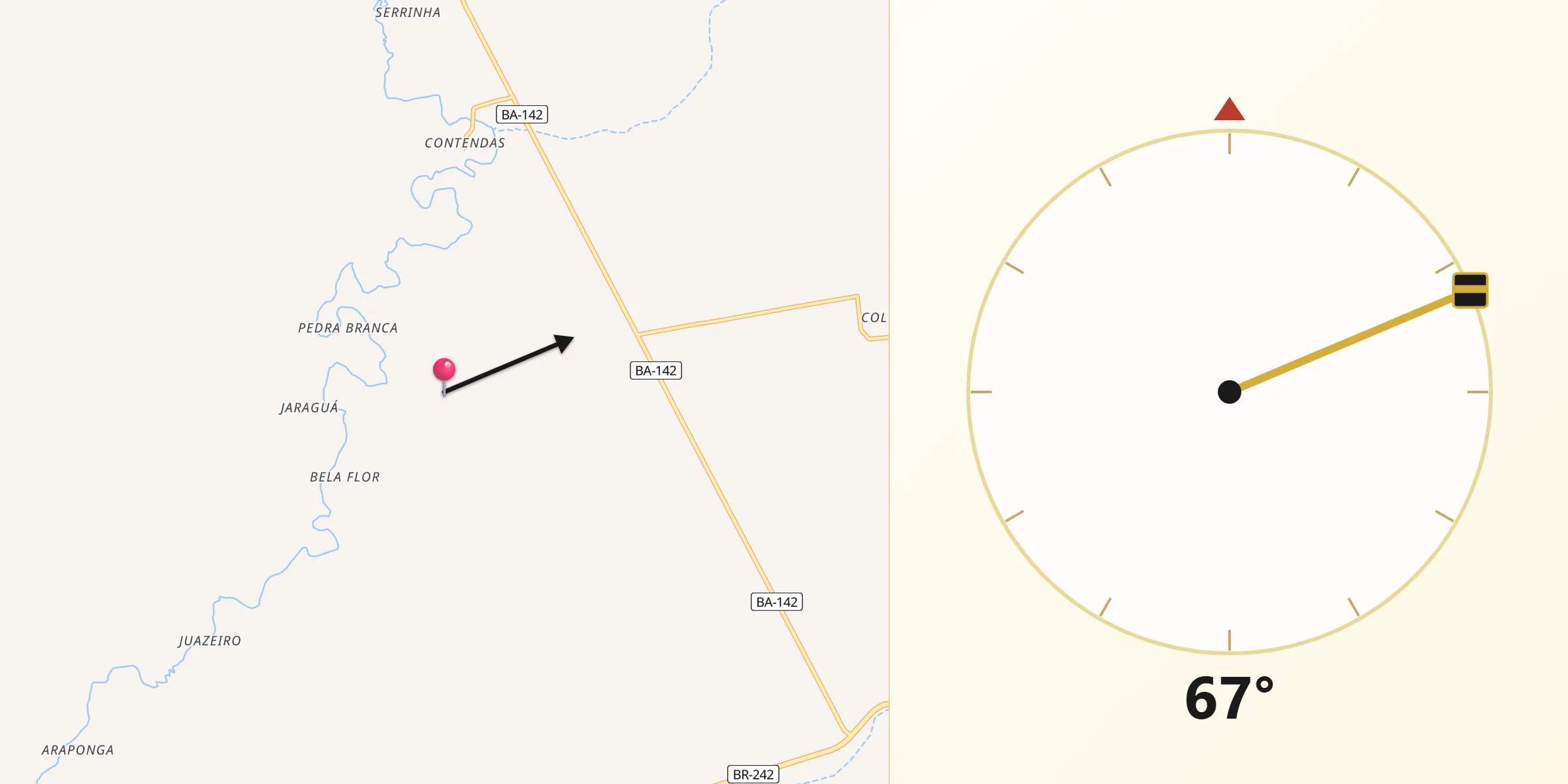 Direção da Qibla a partir de Lajedinho