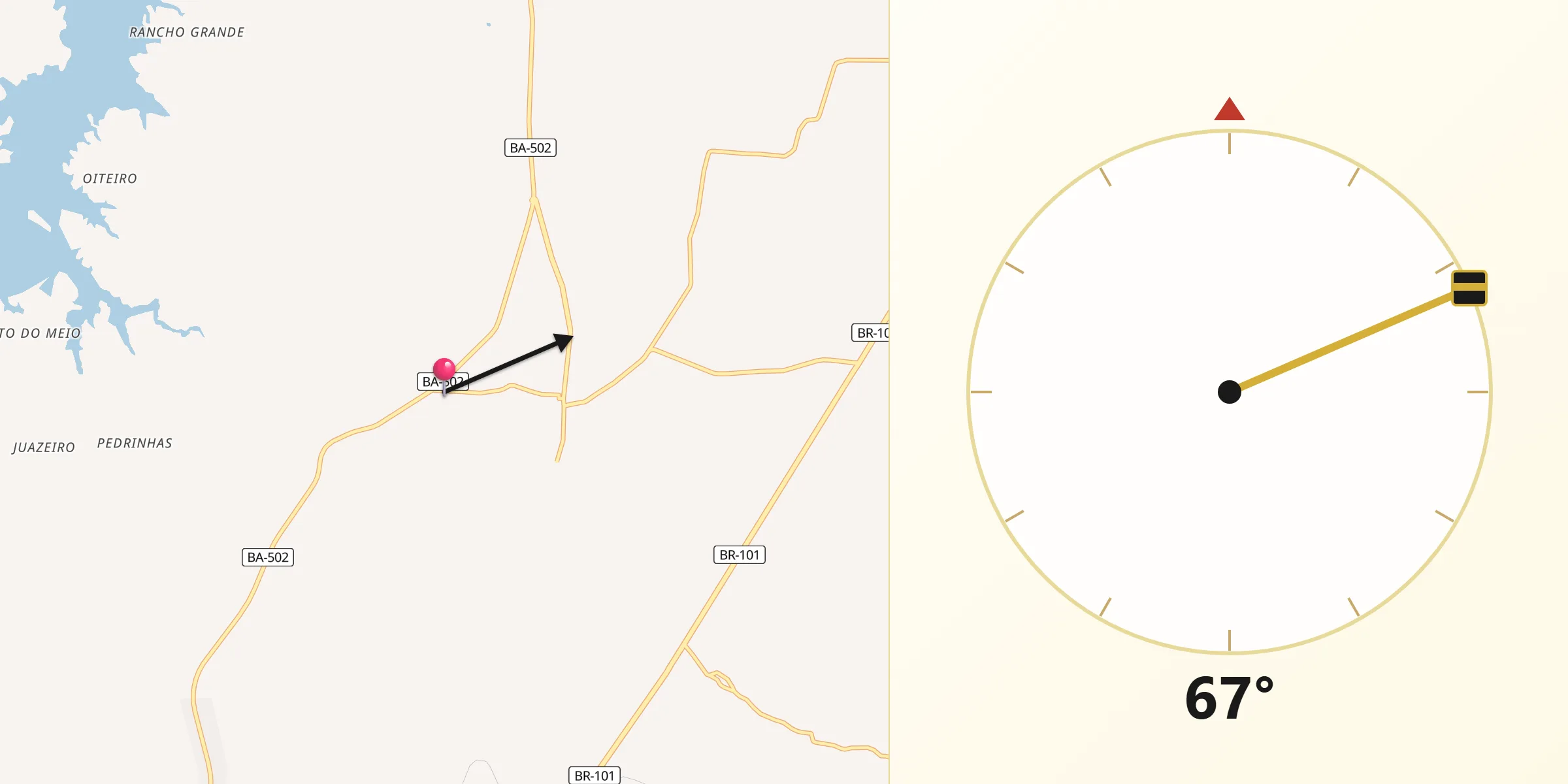 Direção da Qibla a partir de São Gonçalo dos Campos