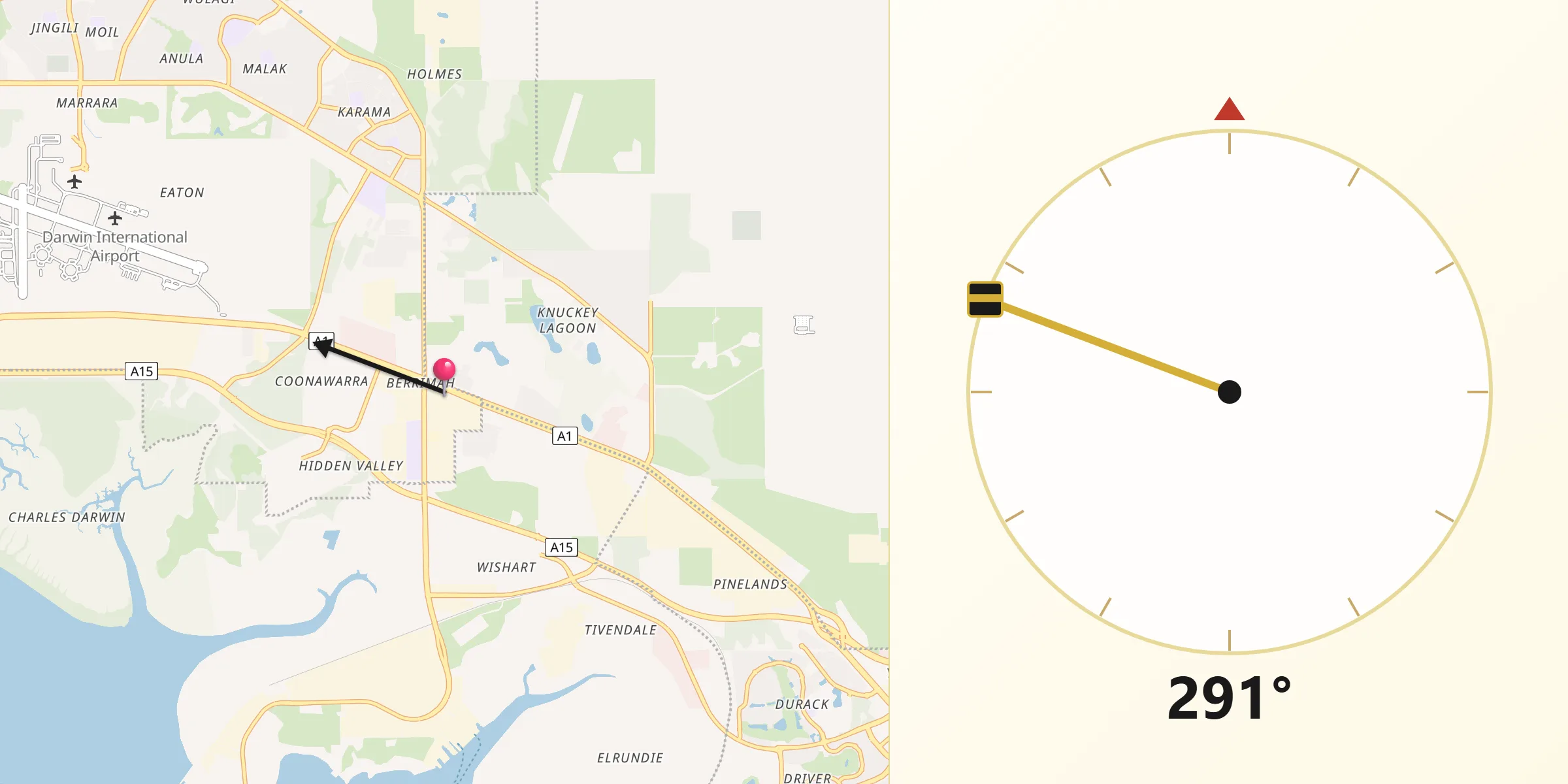 Qibla Direction from Berrimah