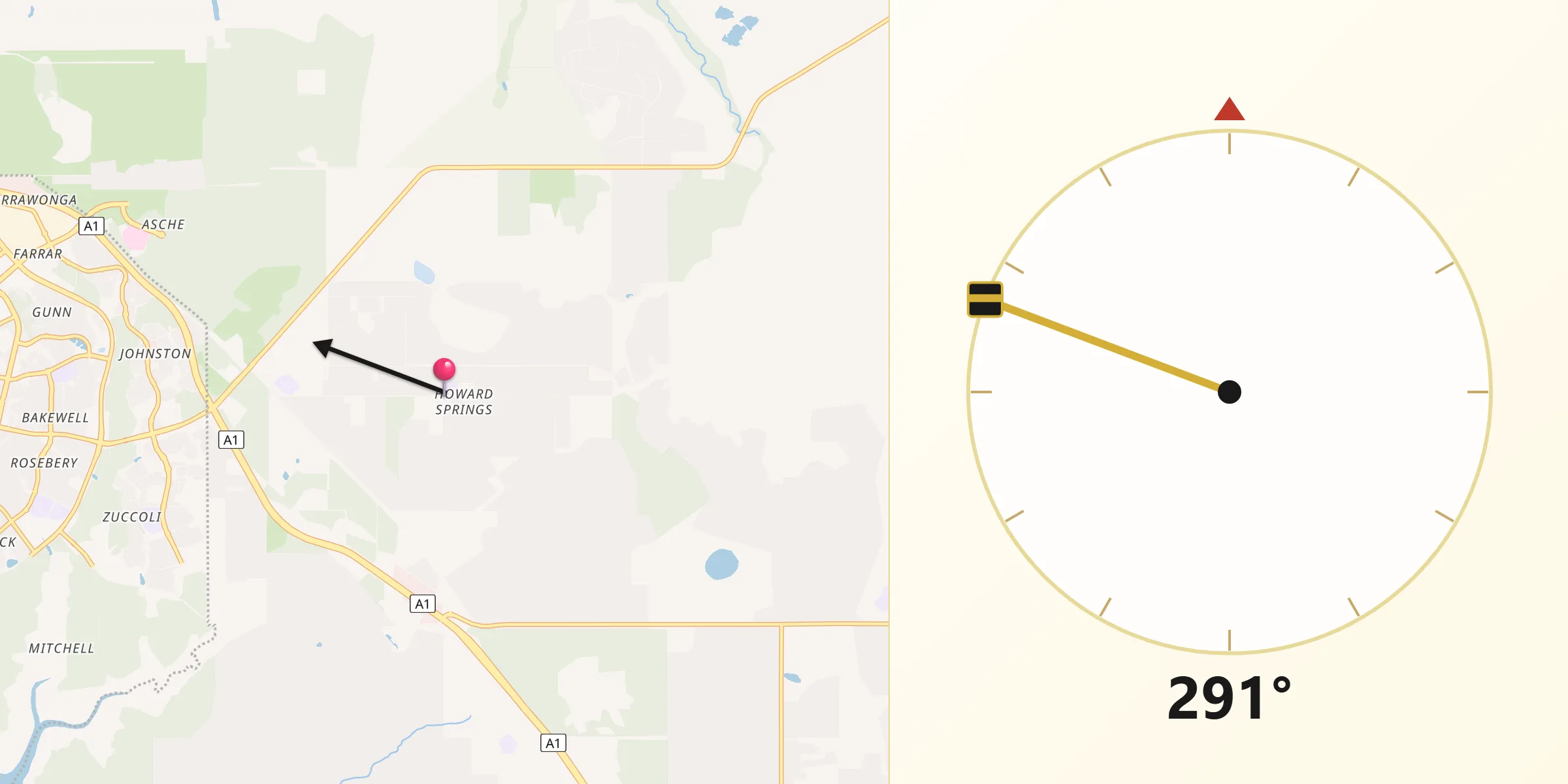 Qibla Direction from Howard Springs