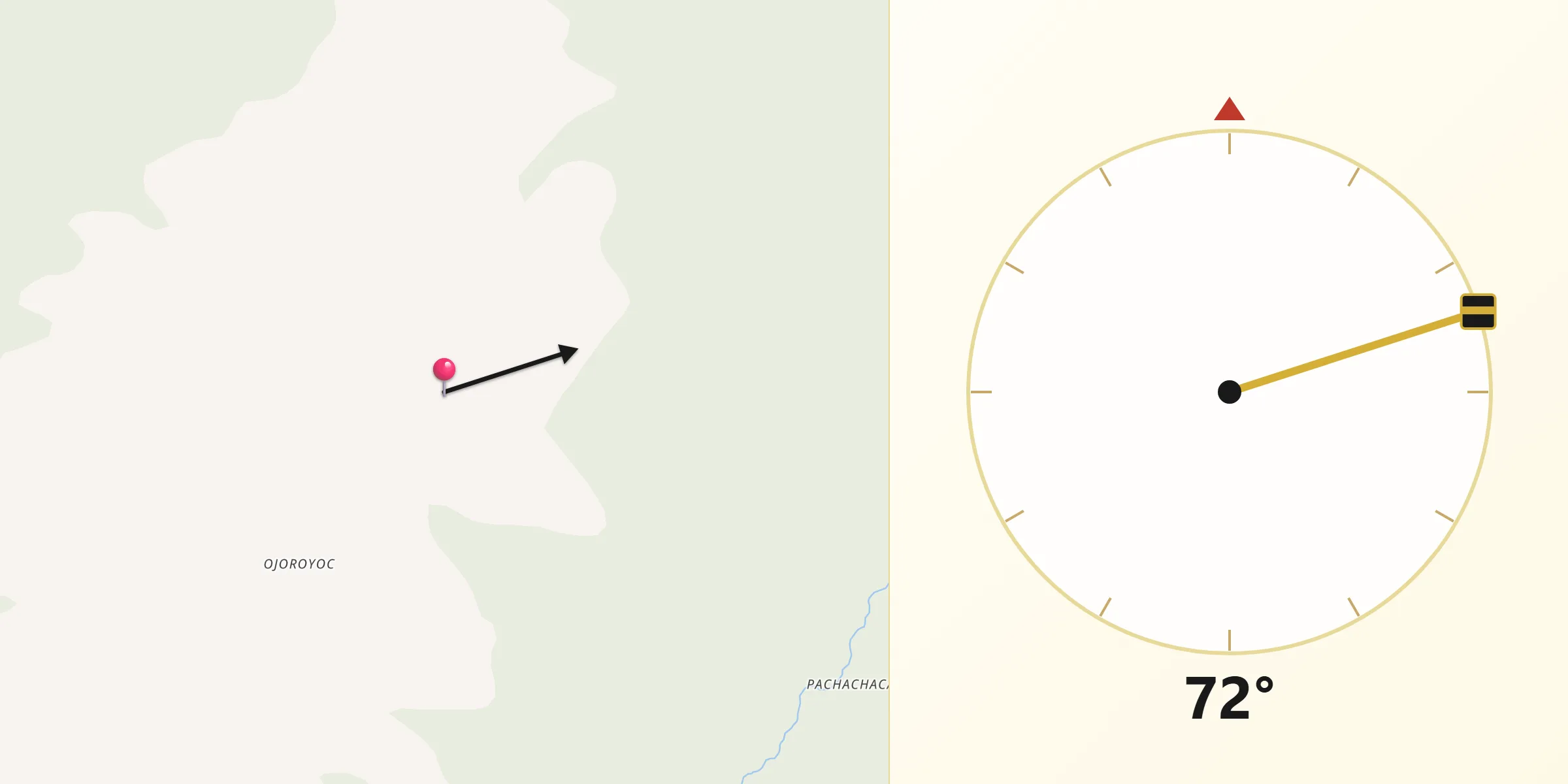 Dirección de la Qibla desde Provincia de Huanta