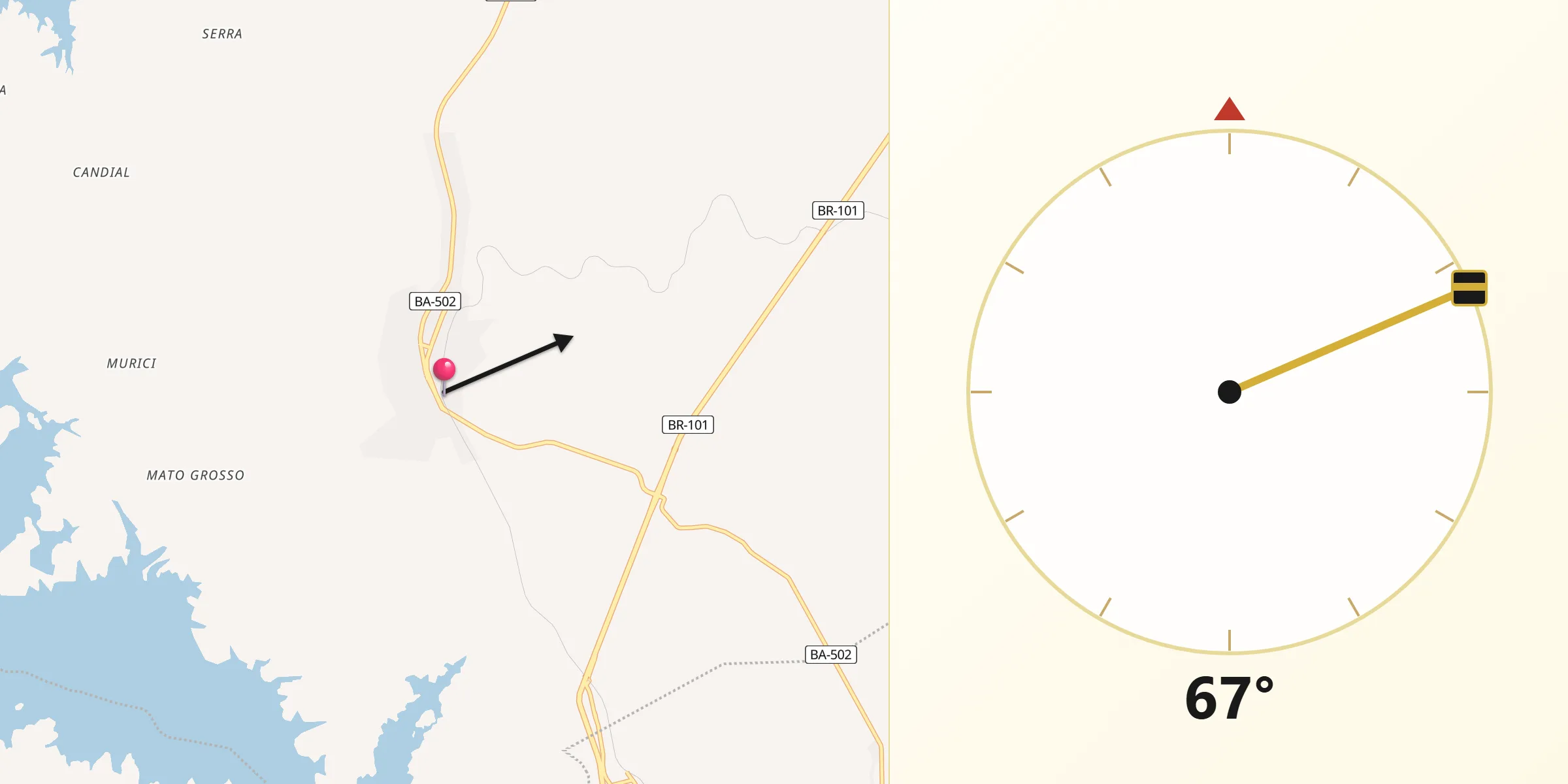 Direção da Qibla a partir de Conceição da Feira
