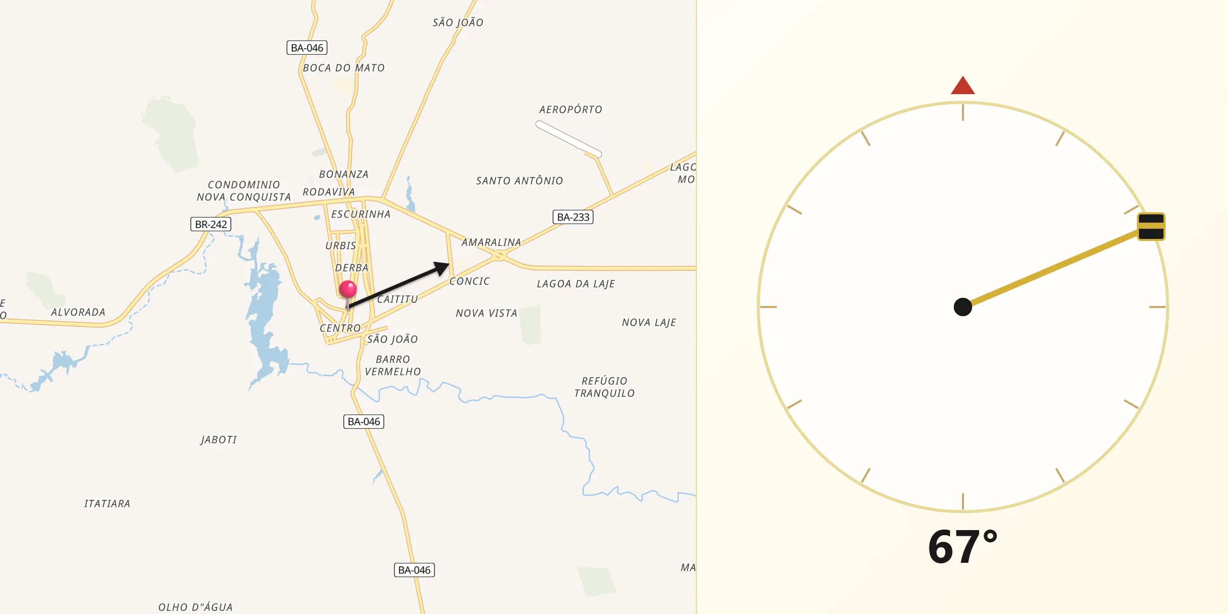Direção da Qibla a partir de Itaberaba