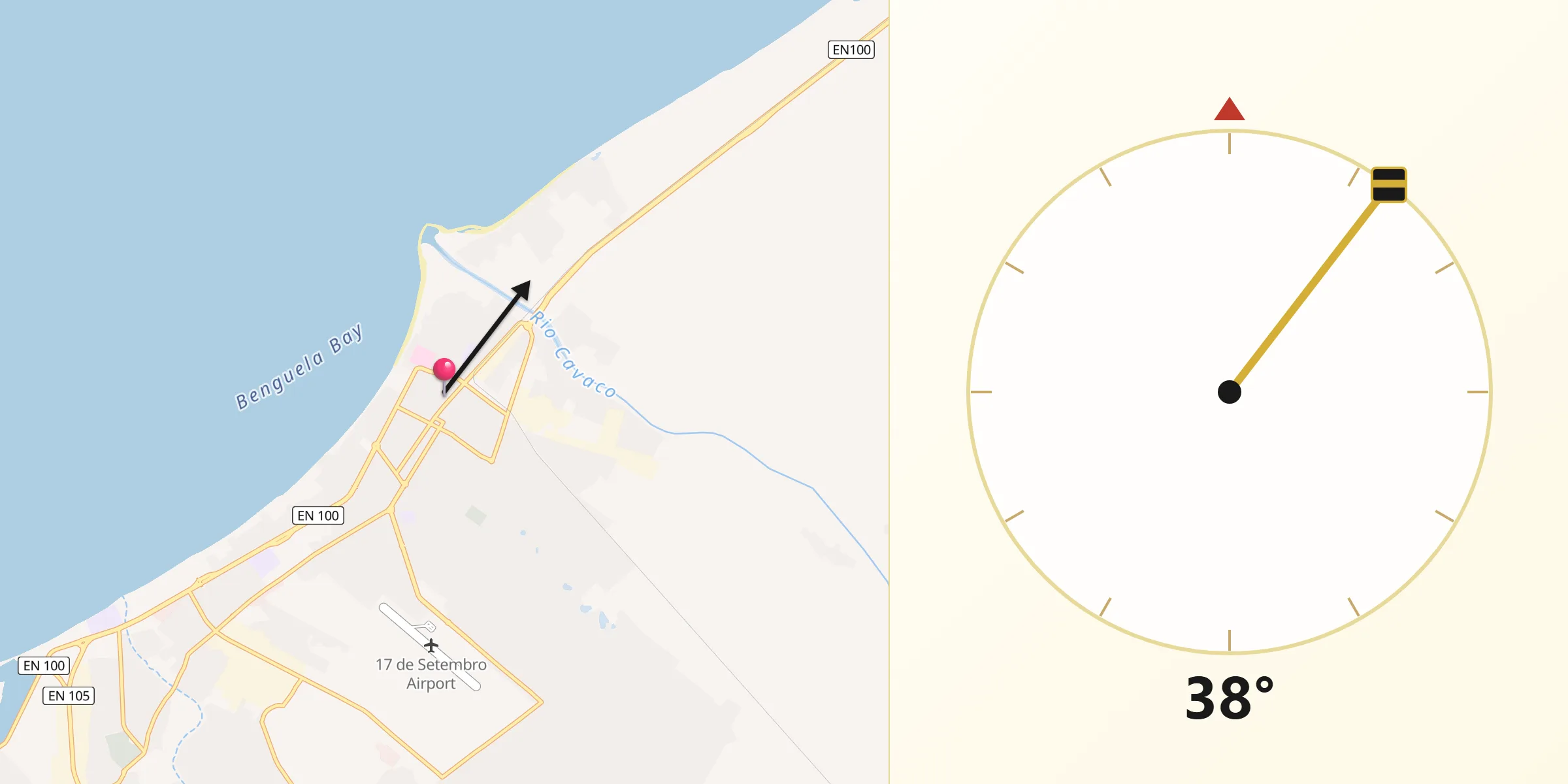 Direção da Qibla a partir de Benguela