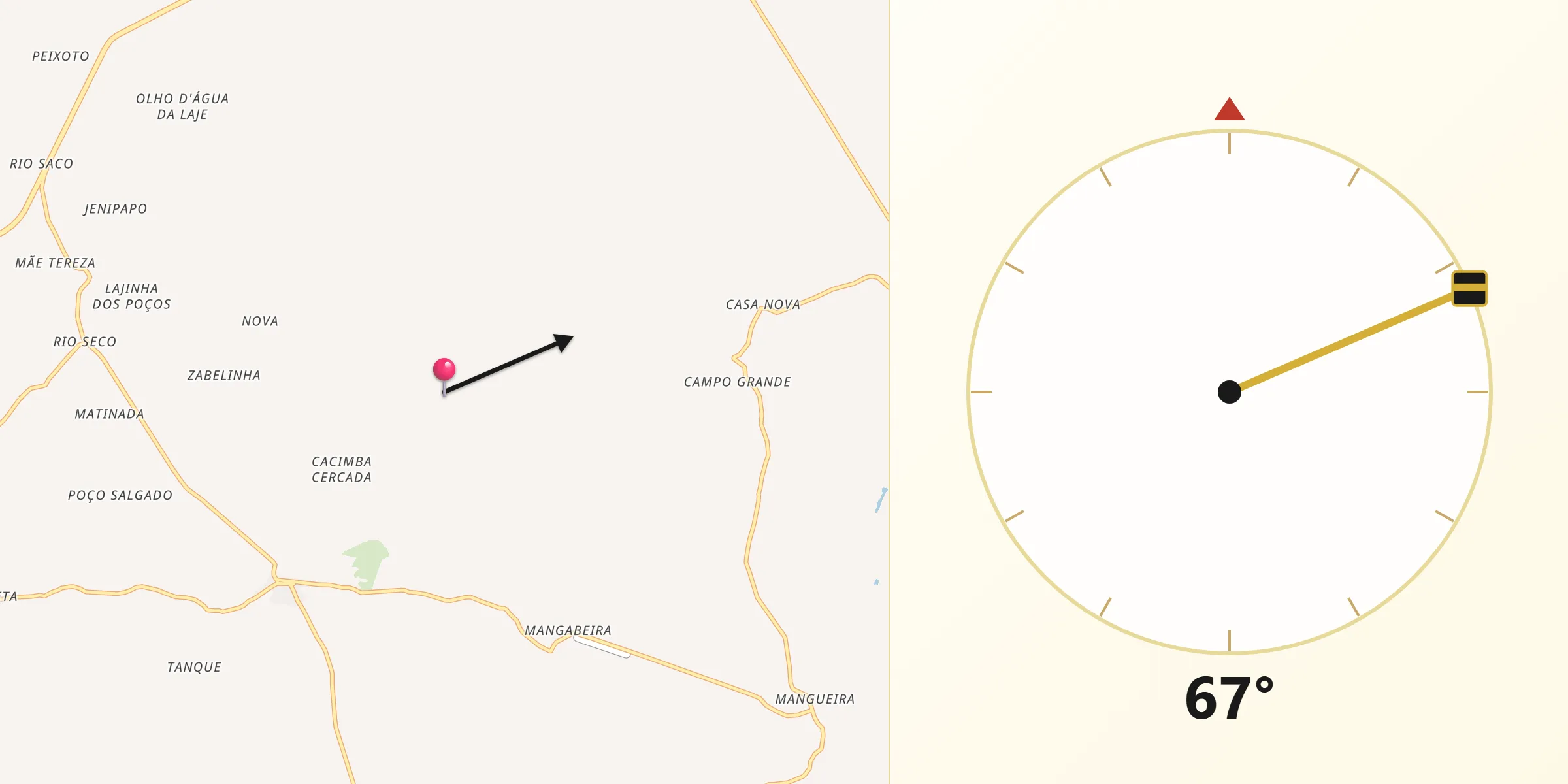 Direção da Qibla a partir de Santa Terezinha