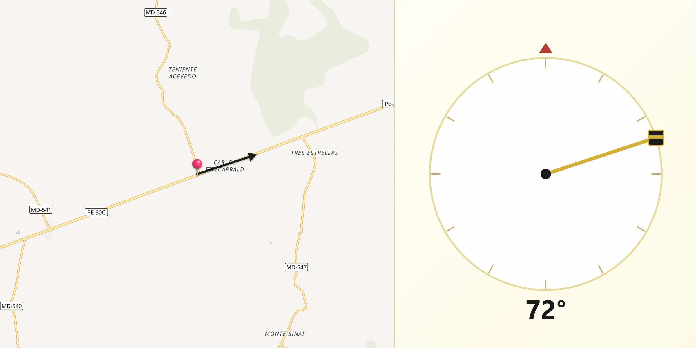 Dirección de la Qibla desde Tambopata