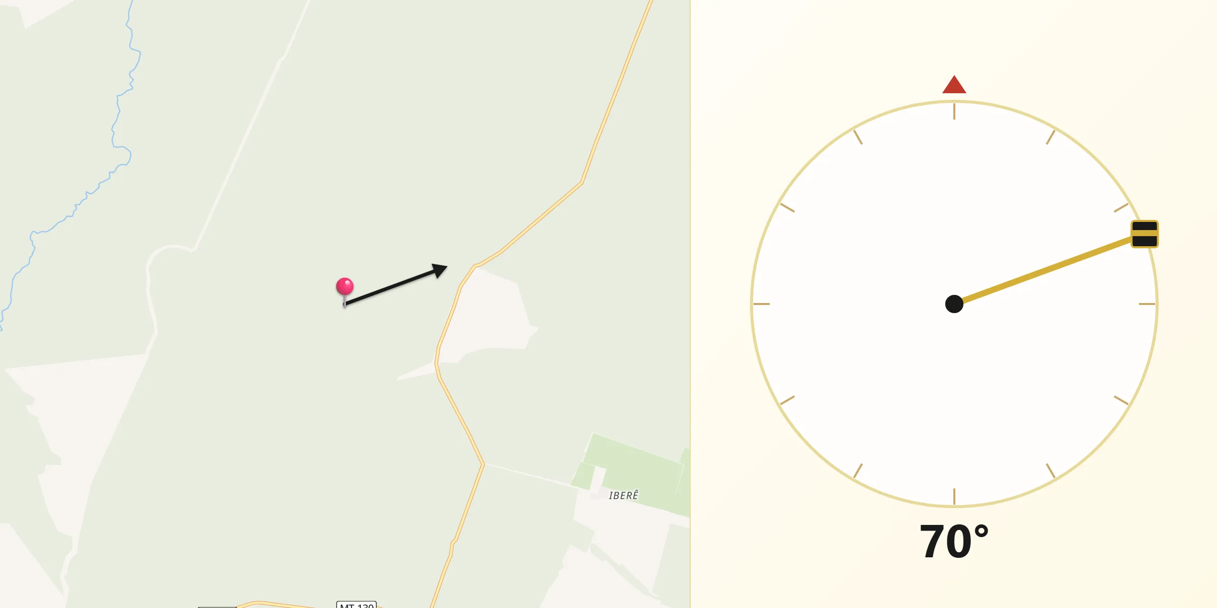Direção da Qibla a partir de Nova Ubiratã