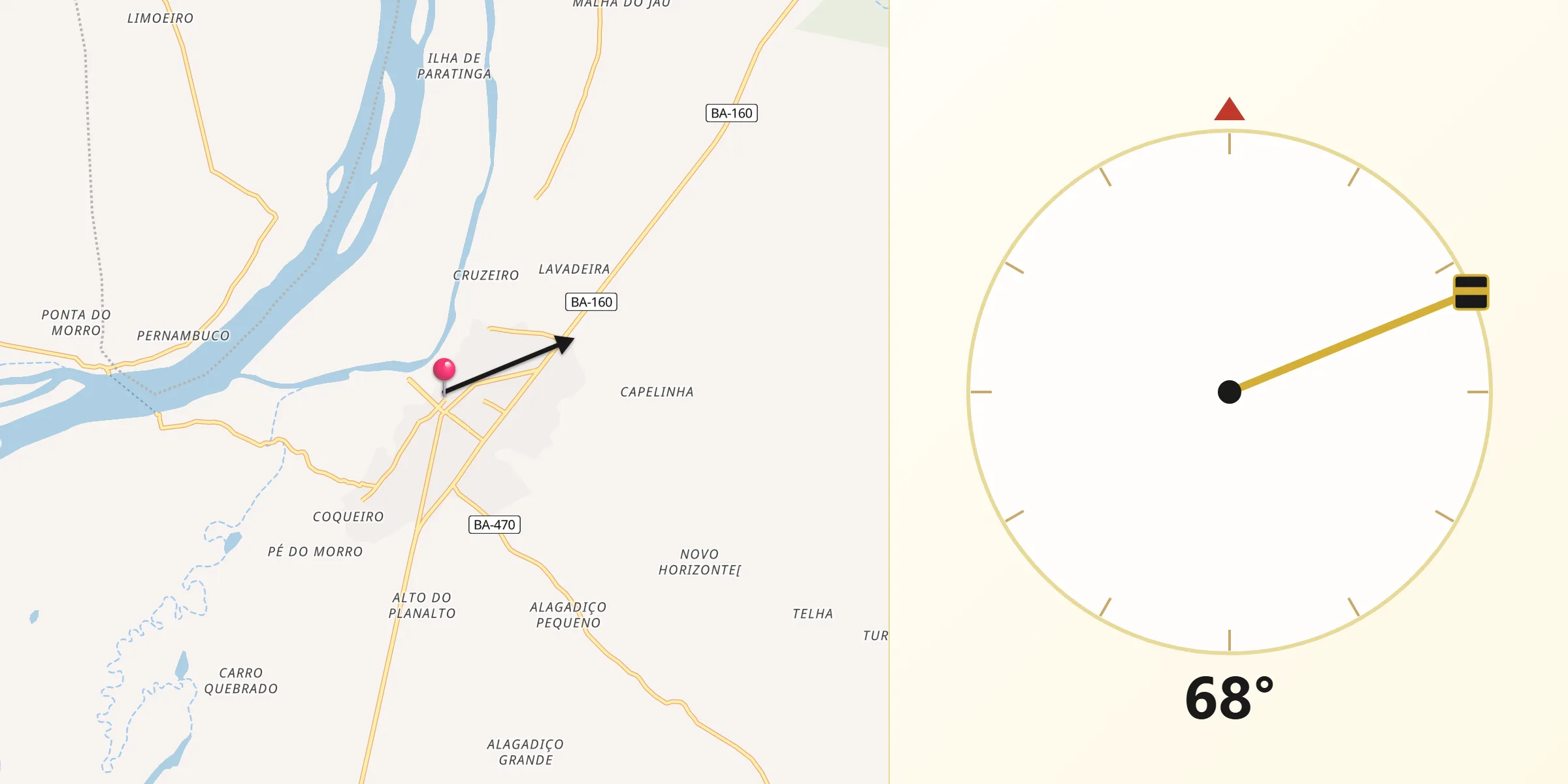 Direção da Qibla a partir de Paratinga