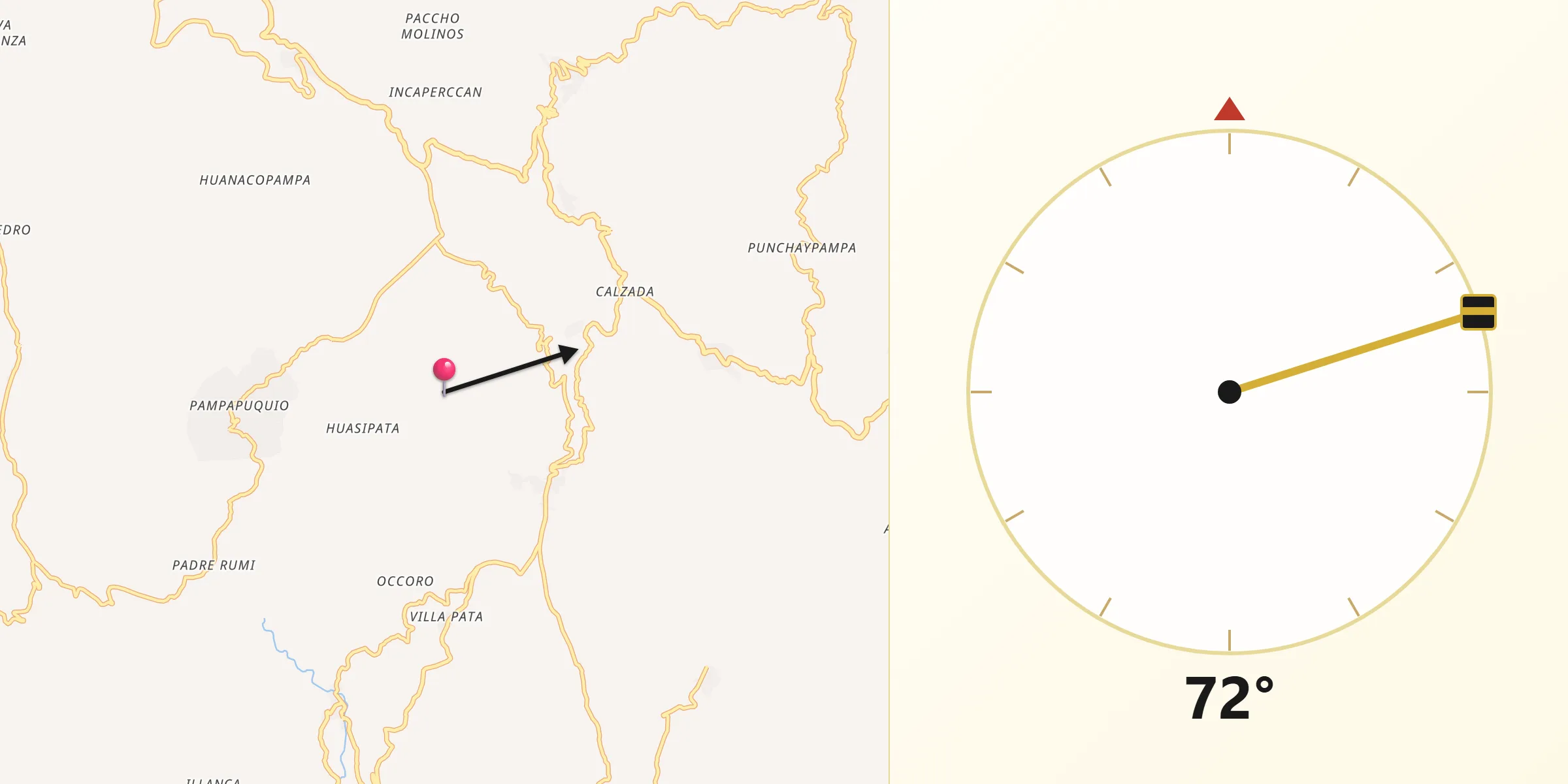 Dirección de la Qibla desde Provincia de Acobamba