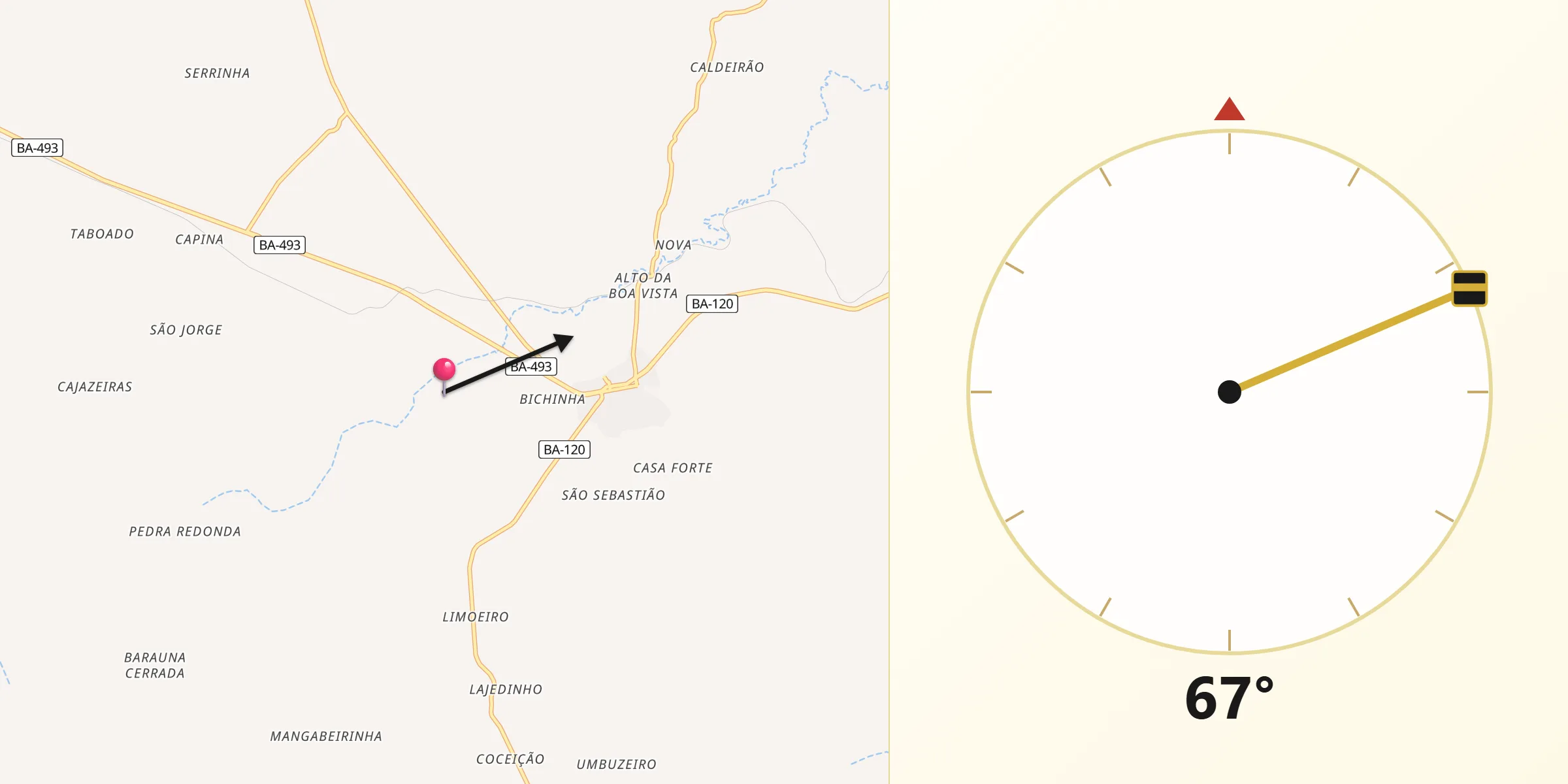 Direção da Qibla a partir de Santa Teresinha