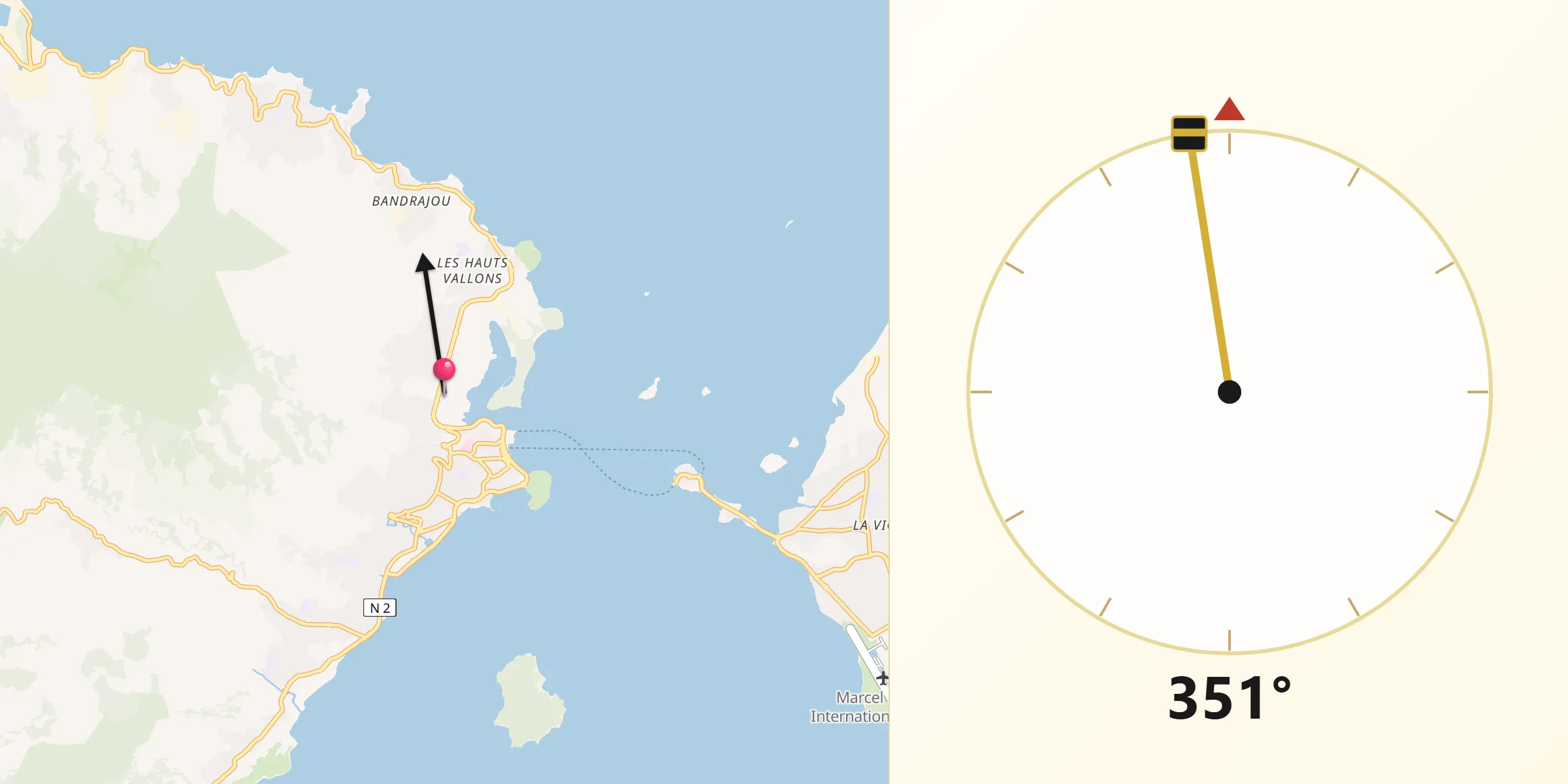 Direction vers la Qibla depuis Kaouéni