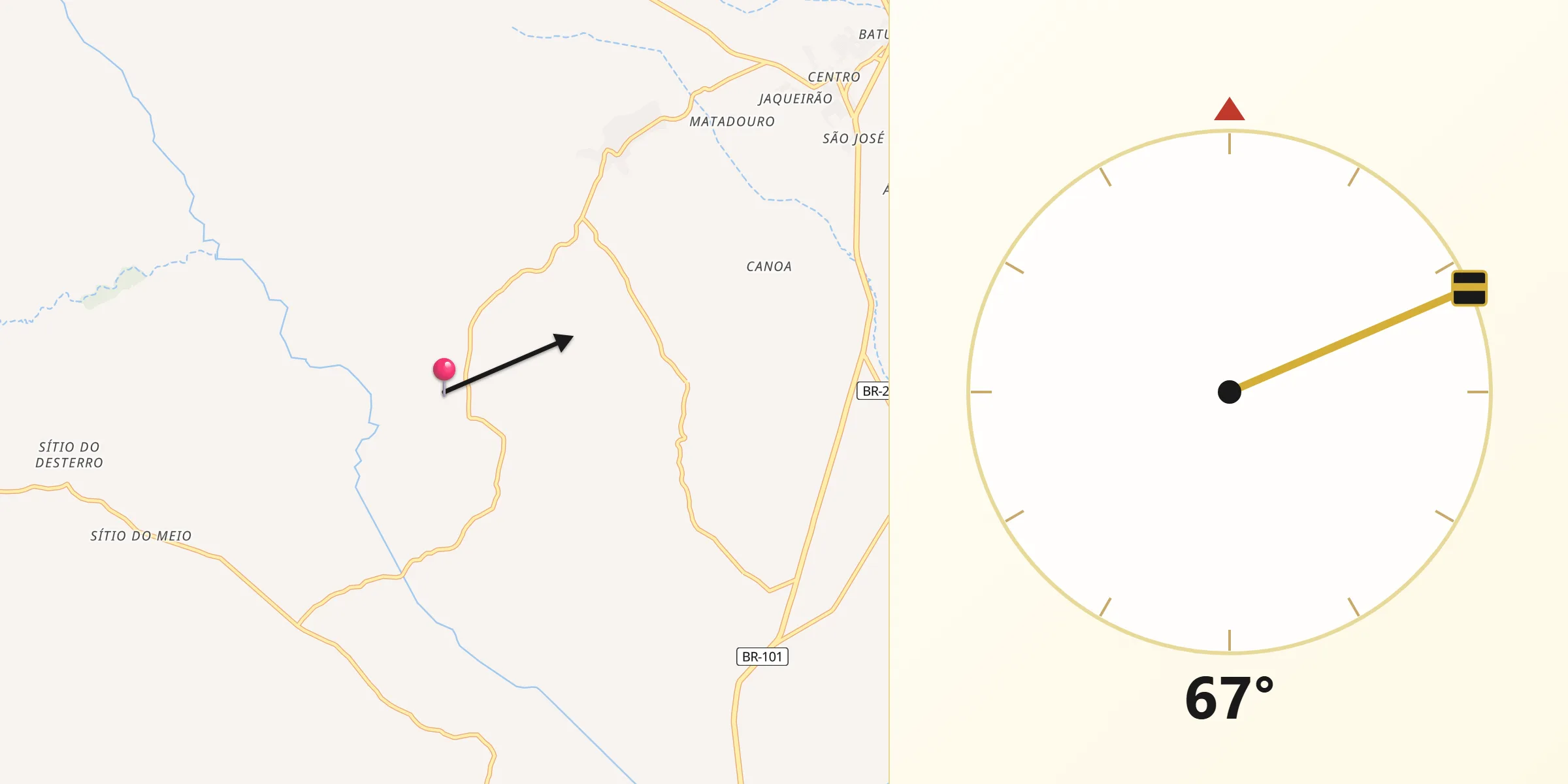 Direção da Qibla a partir de Sapeaçu