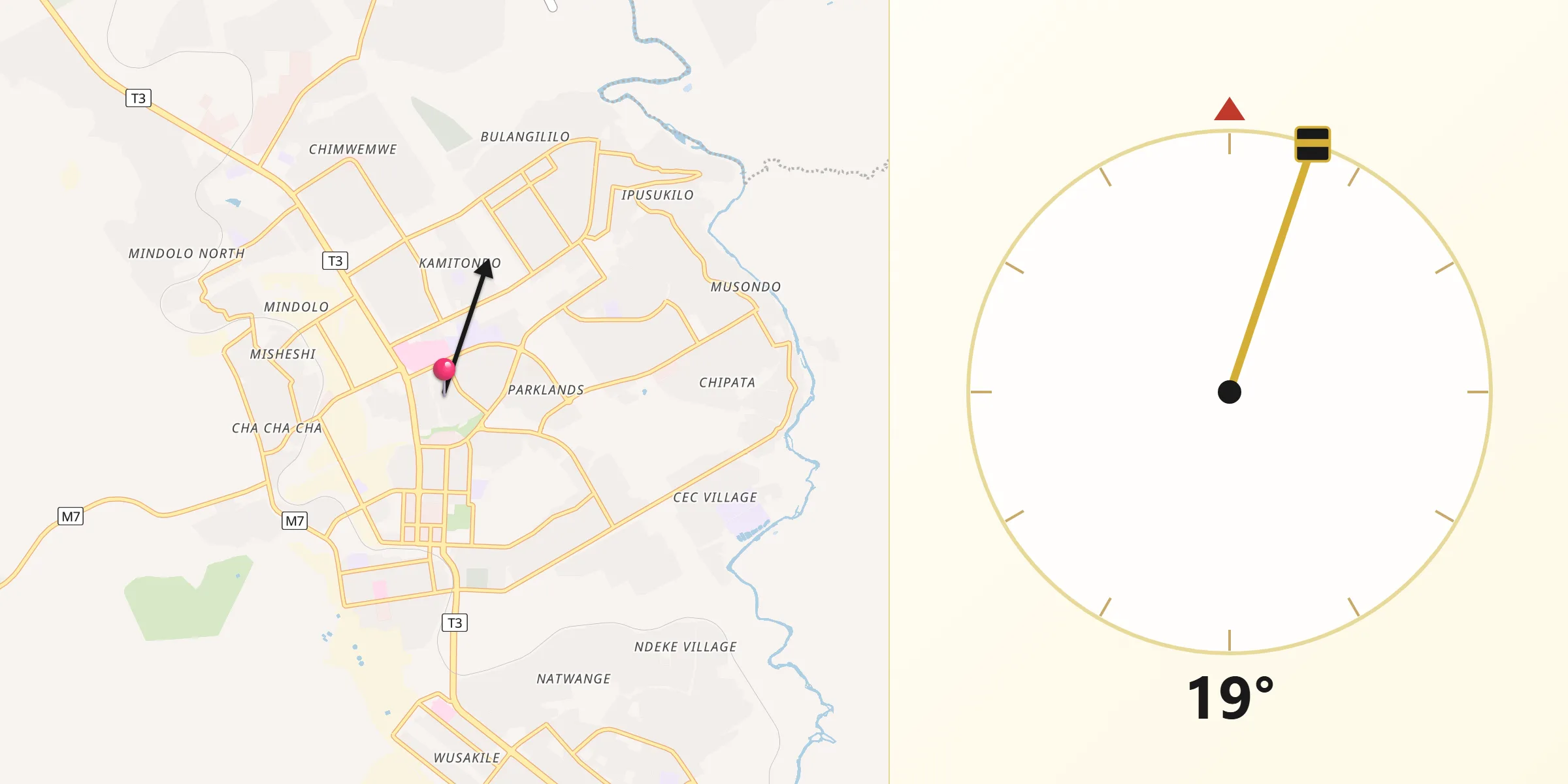 Qibla Direction from Kitwe