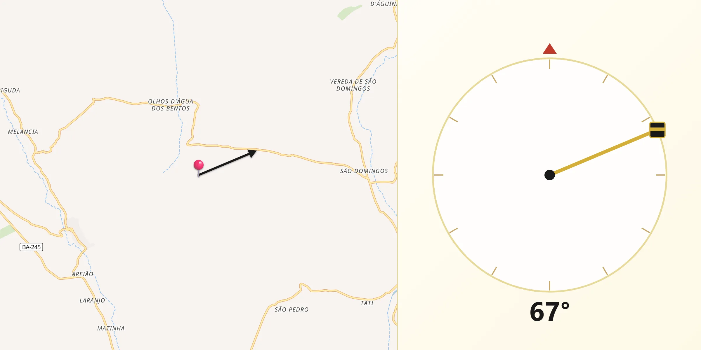 Direção da Qibla a partir de Boninal