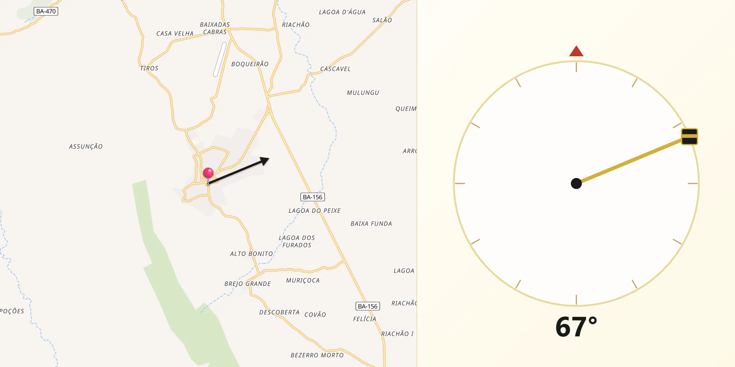 Direção da Qibla a partir de Boquira