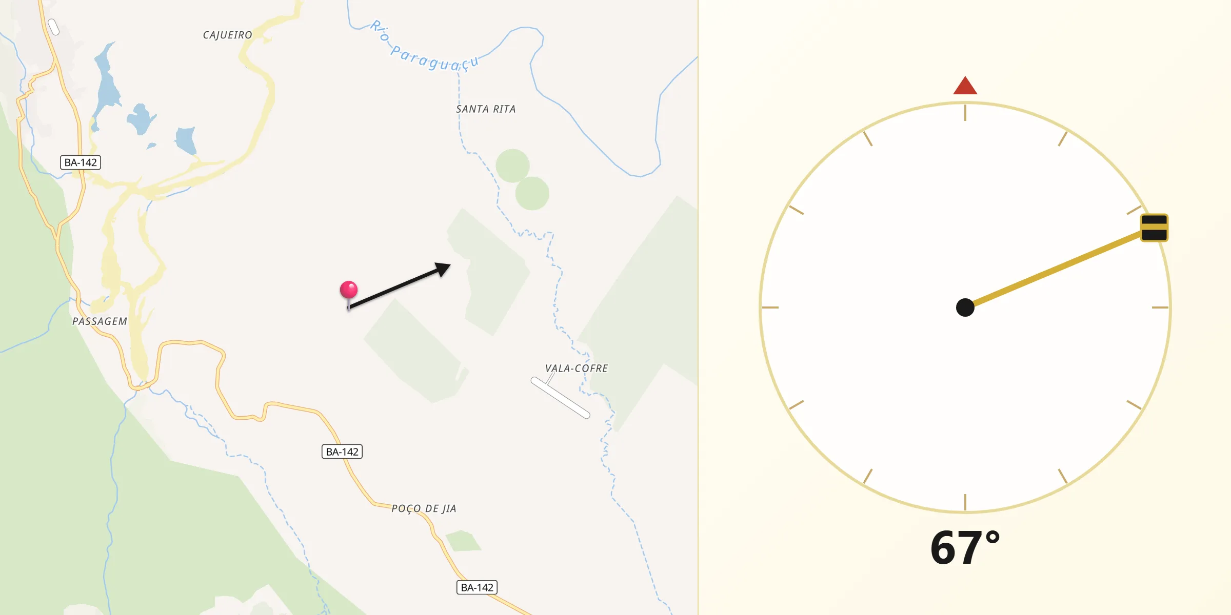 Direção da Qibla a partir de Andaraí