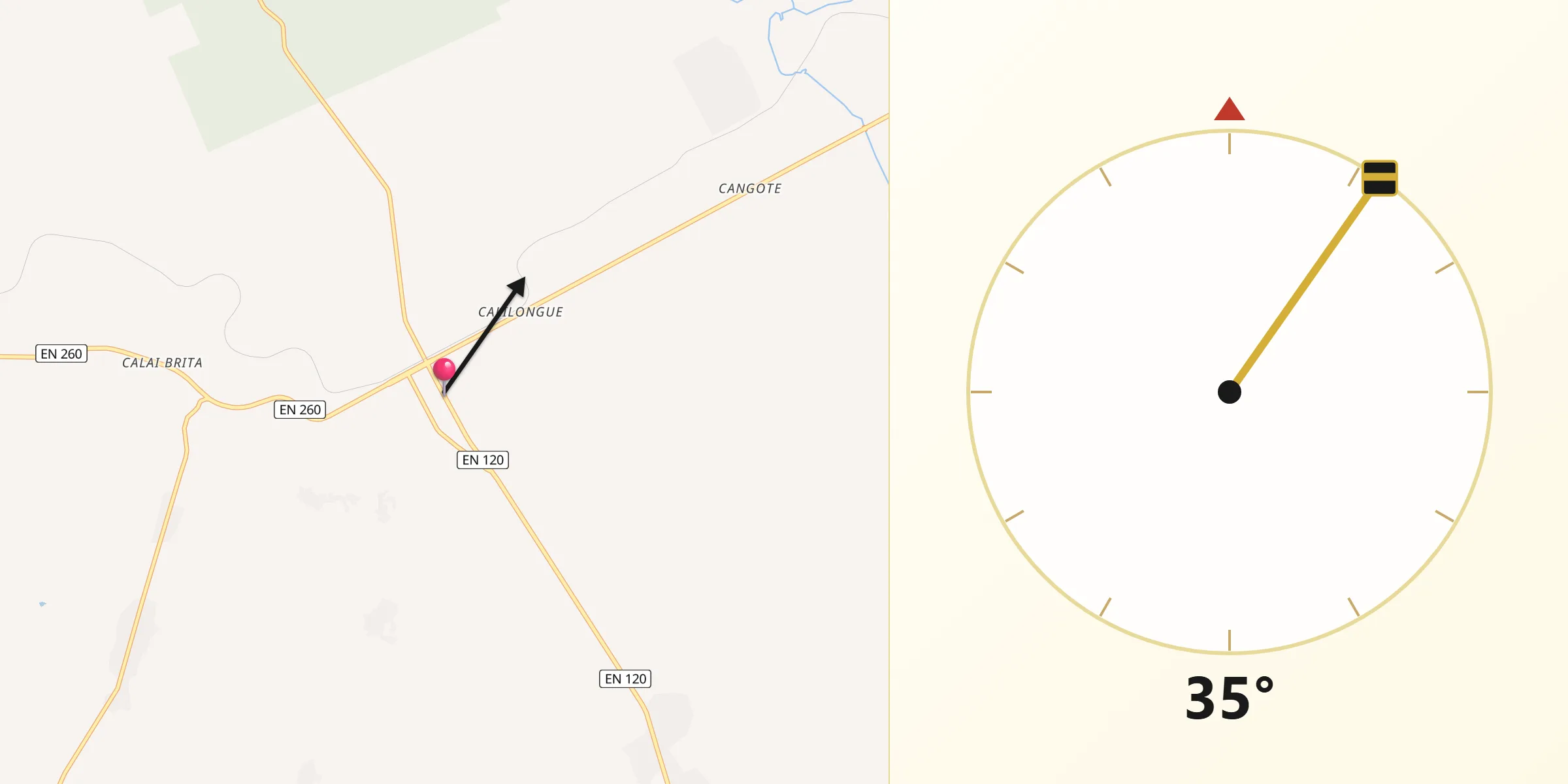 Direção da Qibla a partir de Caála