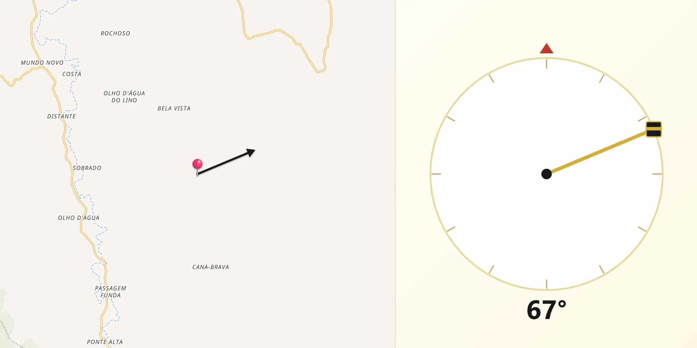 Direção da Qibla a partir de Novo Horizonte