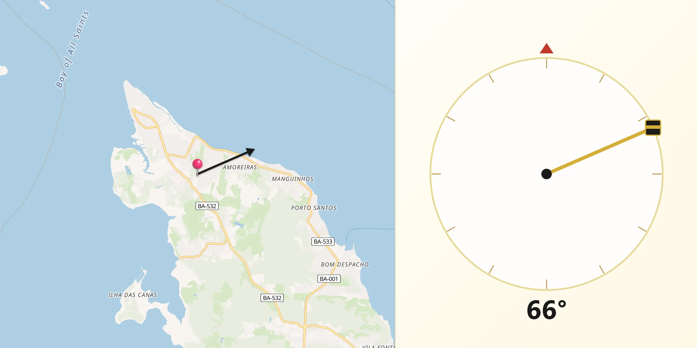 Direção da Qibla a partir de Itaparica