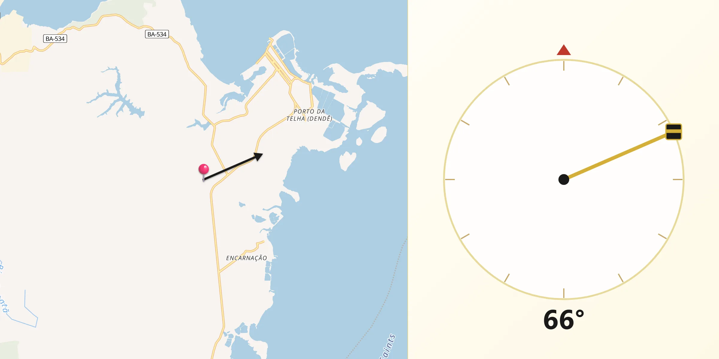Direção da Qibla a partir de Salinas da Margarida