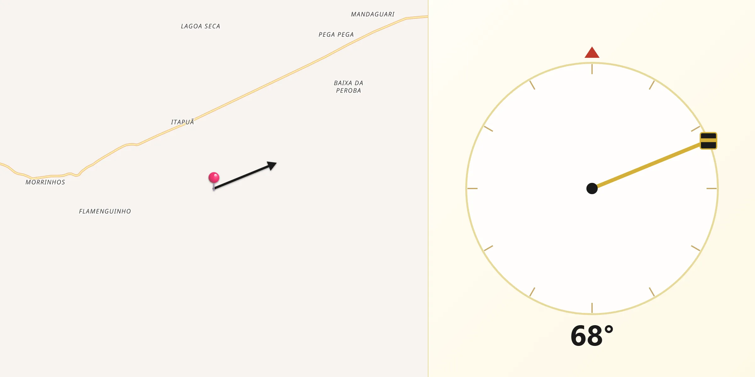 Direção da Qibla a partir de Serra Dourada