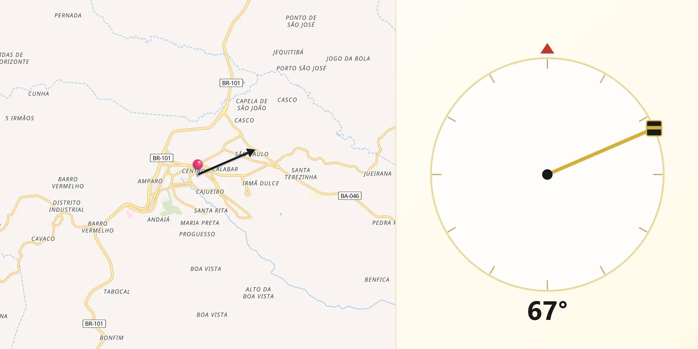Direção da Qibla a partir de Santo Antônio de Jesus