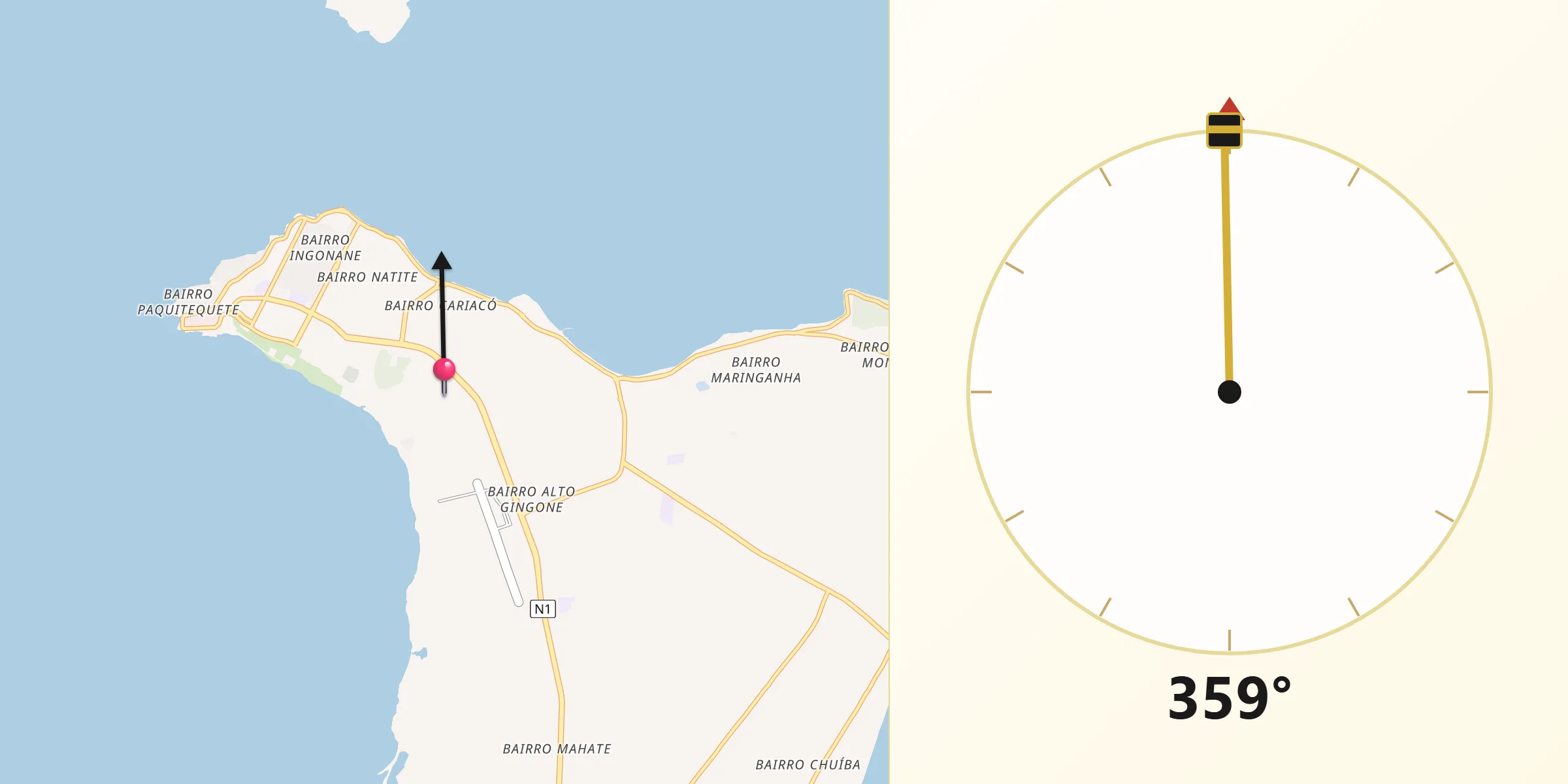 Direção da Qibla a partir de Pemba