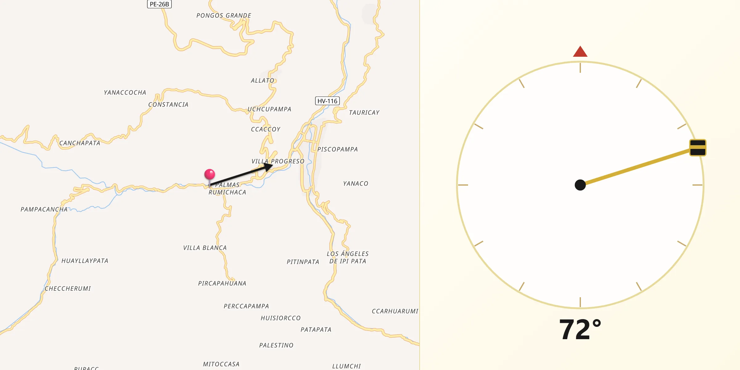 Dirección de la Qibla desde Provincia de Angaraes