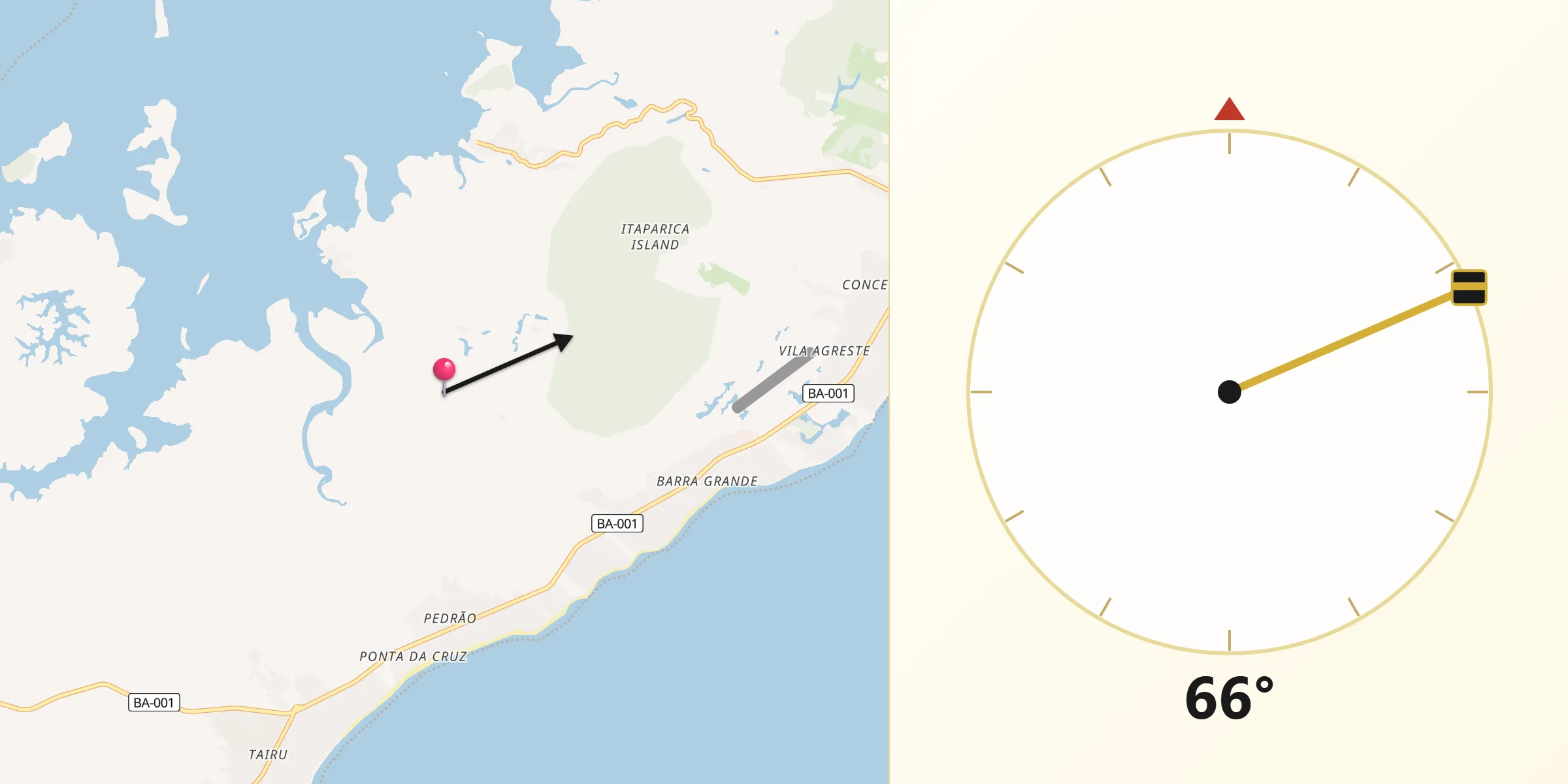 Direção da Qibla a partir de Vera Cruz