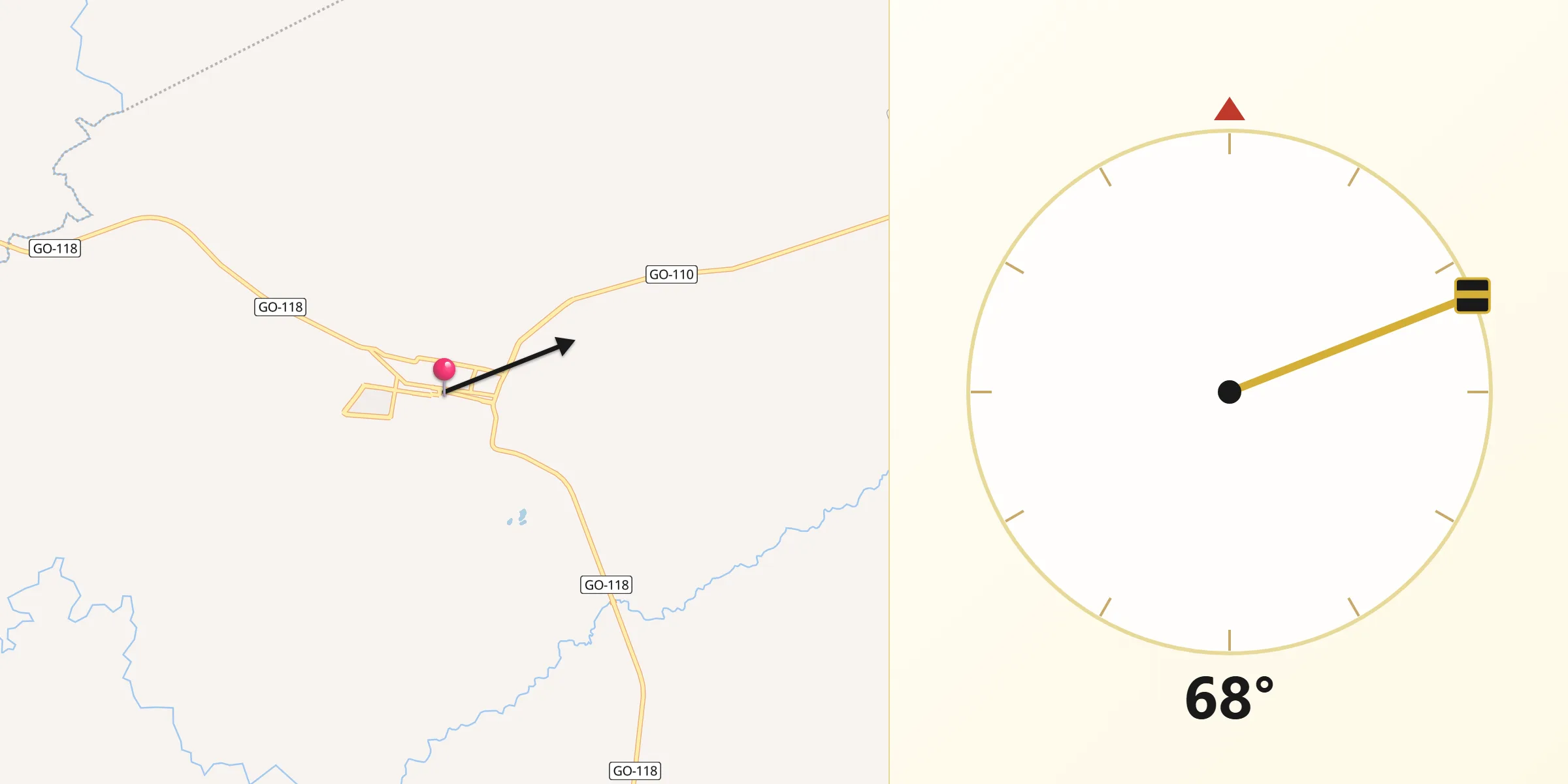 Direção da Qibla a partir de Campos Belos