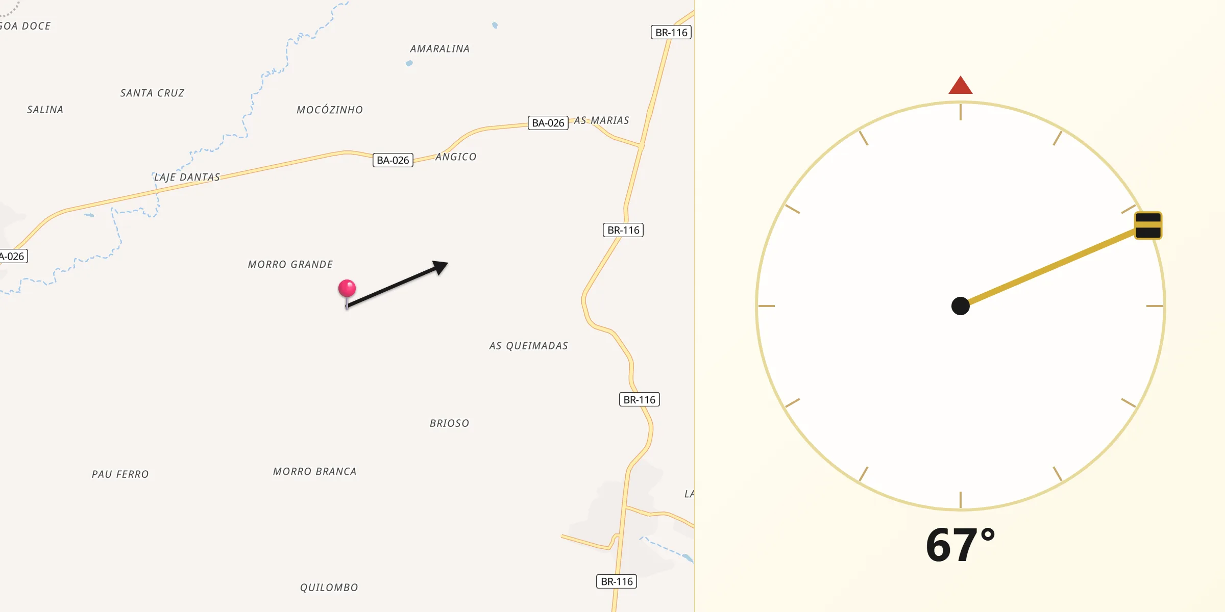 Direção da Qibla a partir de Nova Itarana