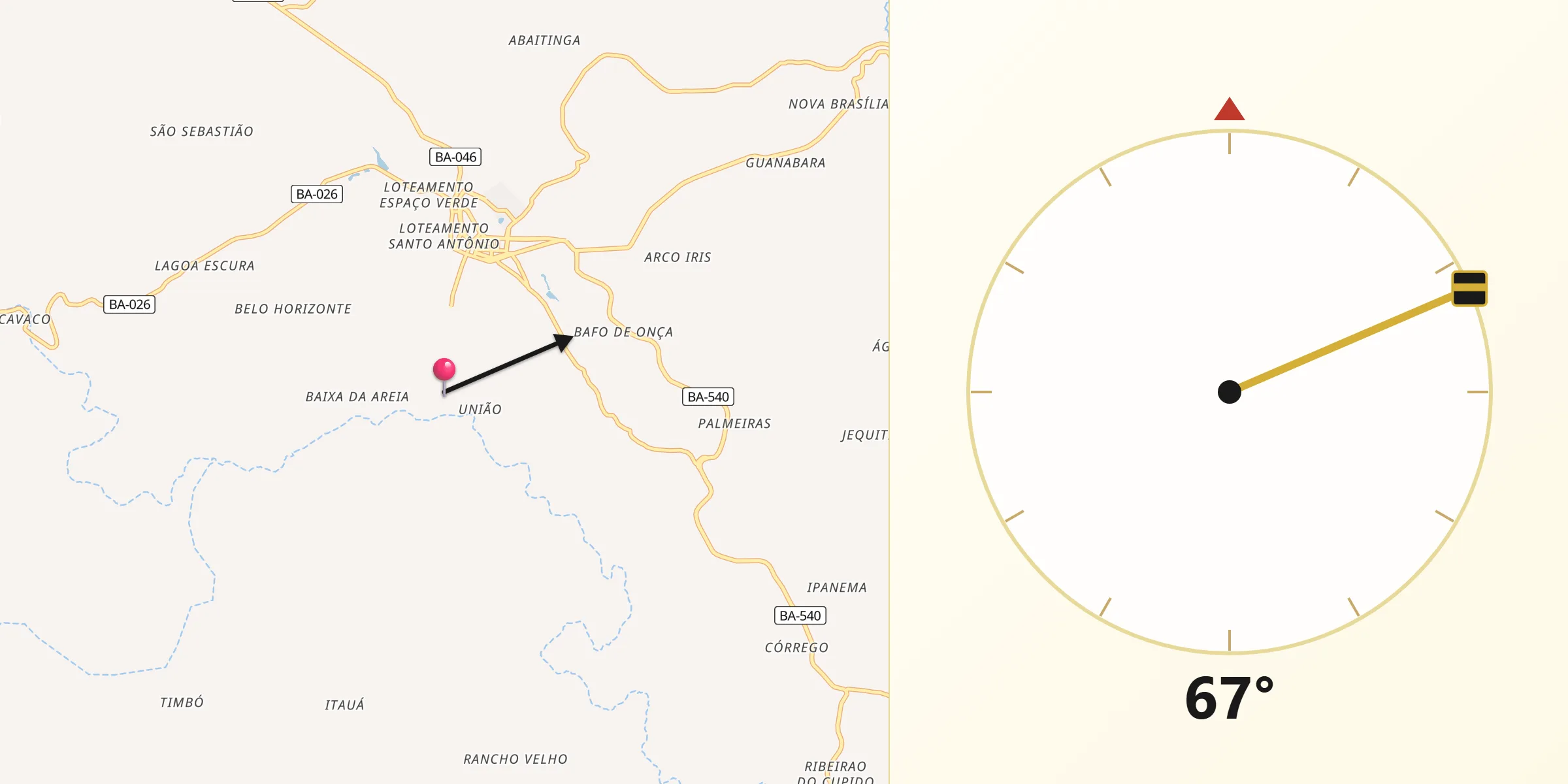 Direção da Qibla a partir de Amargosa