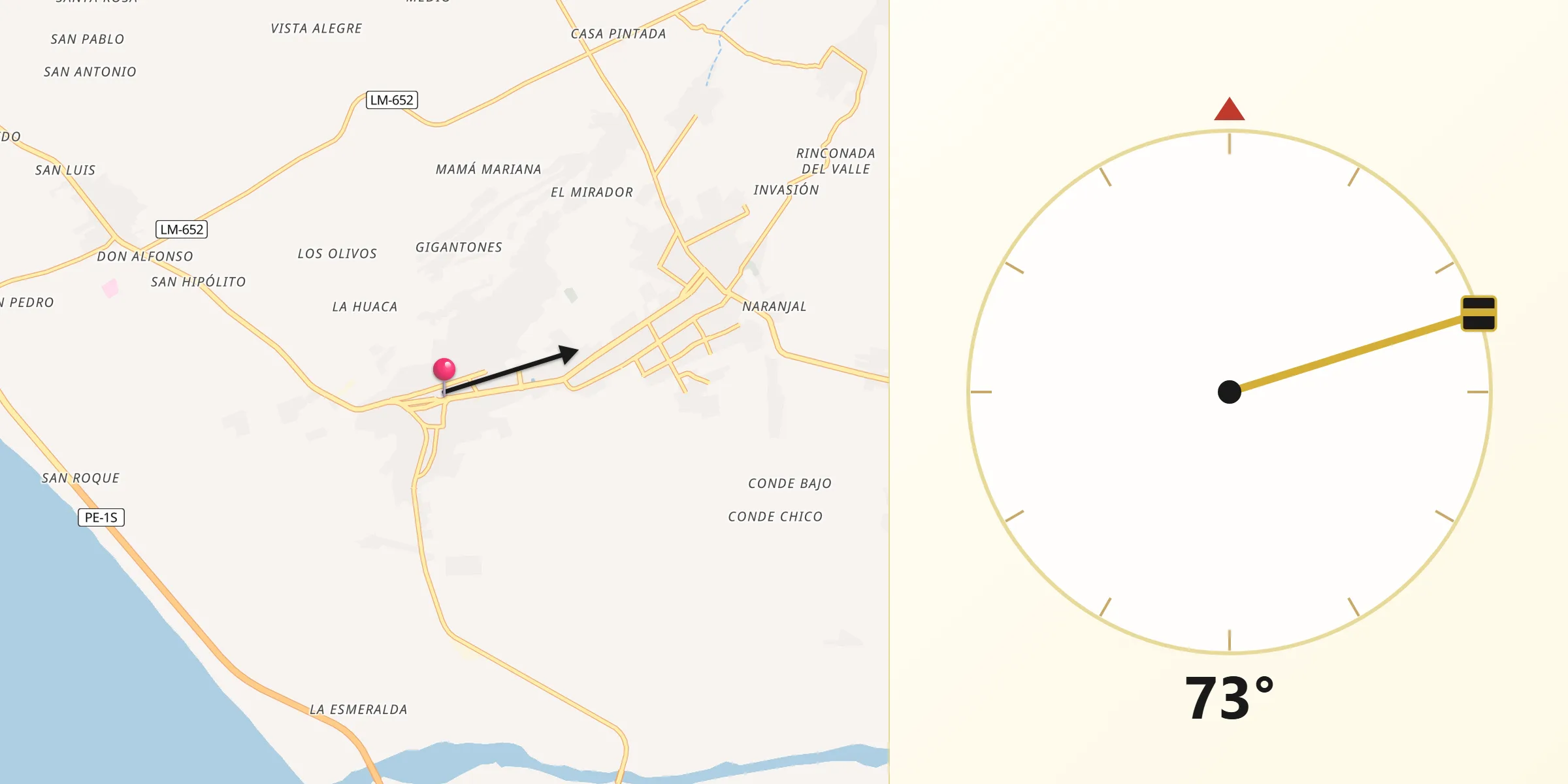 Dirección de la Qibla desde San Vicente de Cañete