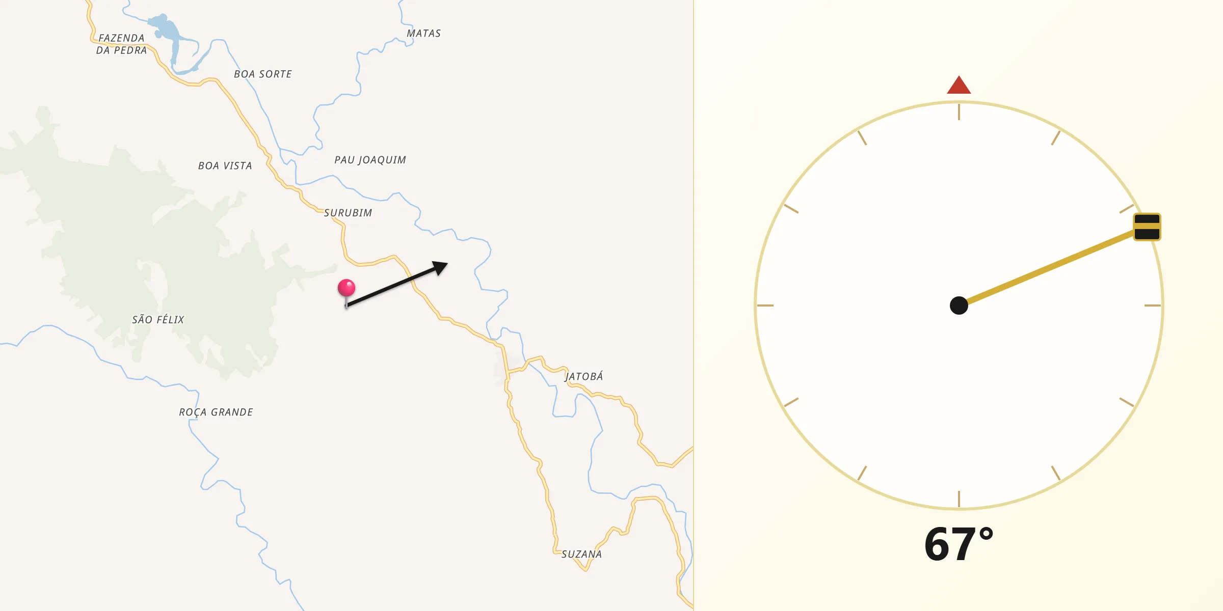 Direção da Qibla a partir de Rio do Pires