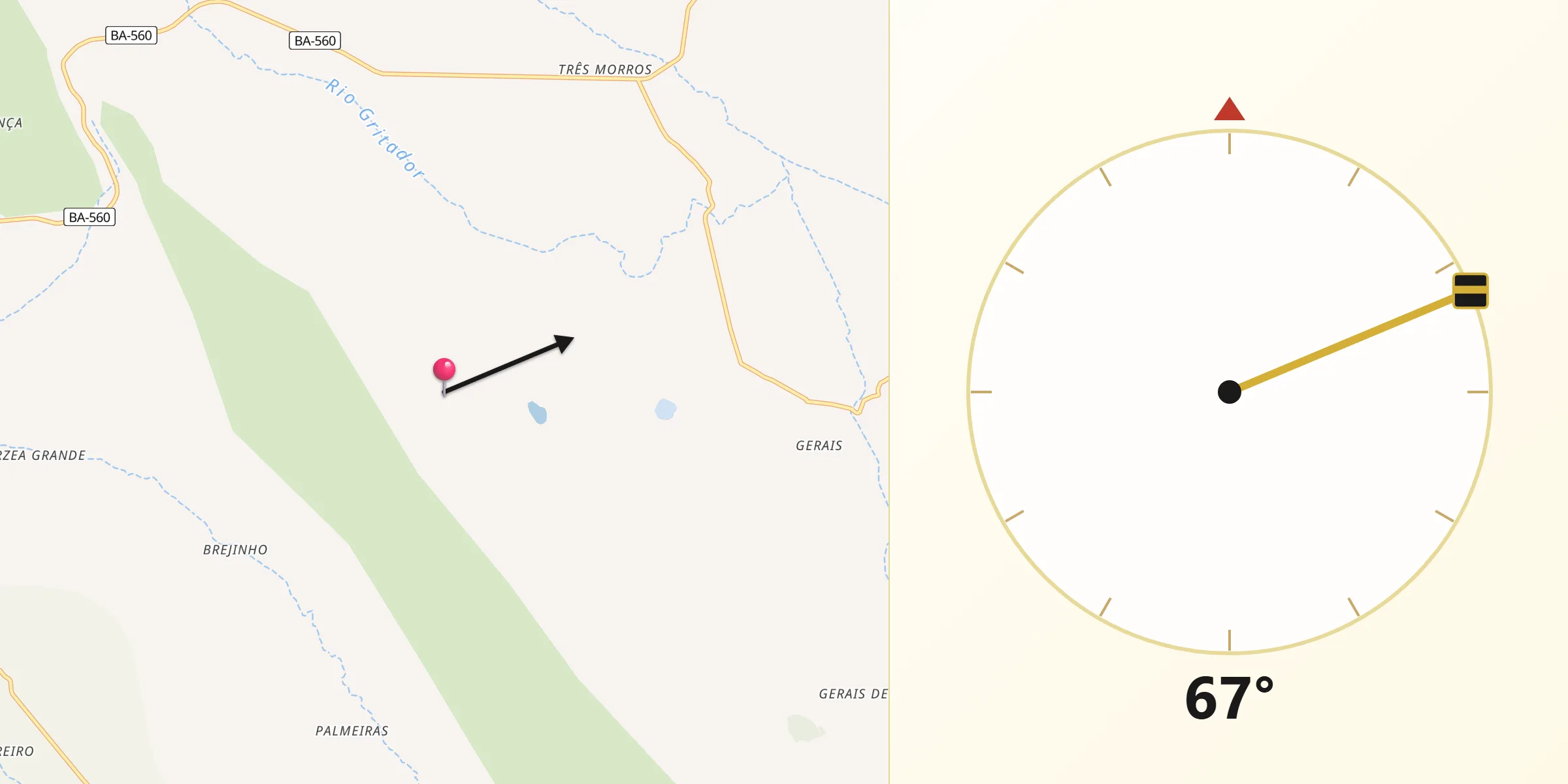 Direção da Qibla a partir de Piatã