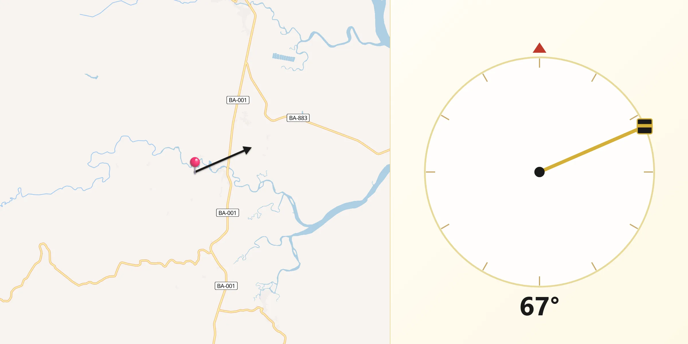 Direção da Qibla a partir de Jaguaripe