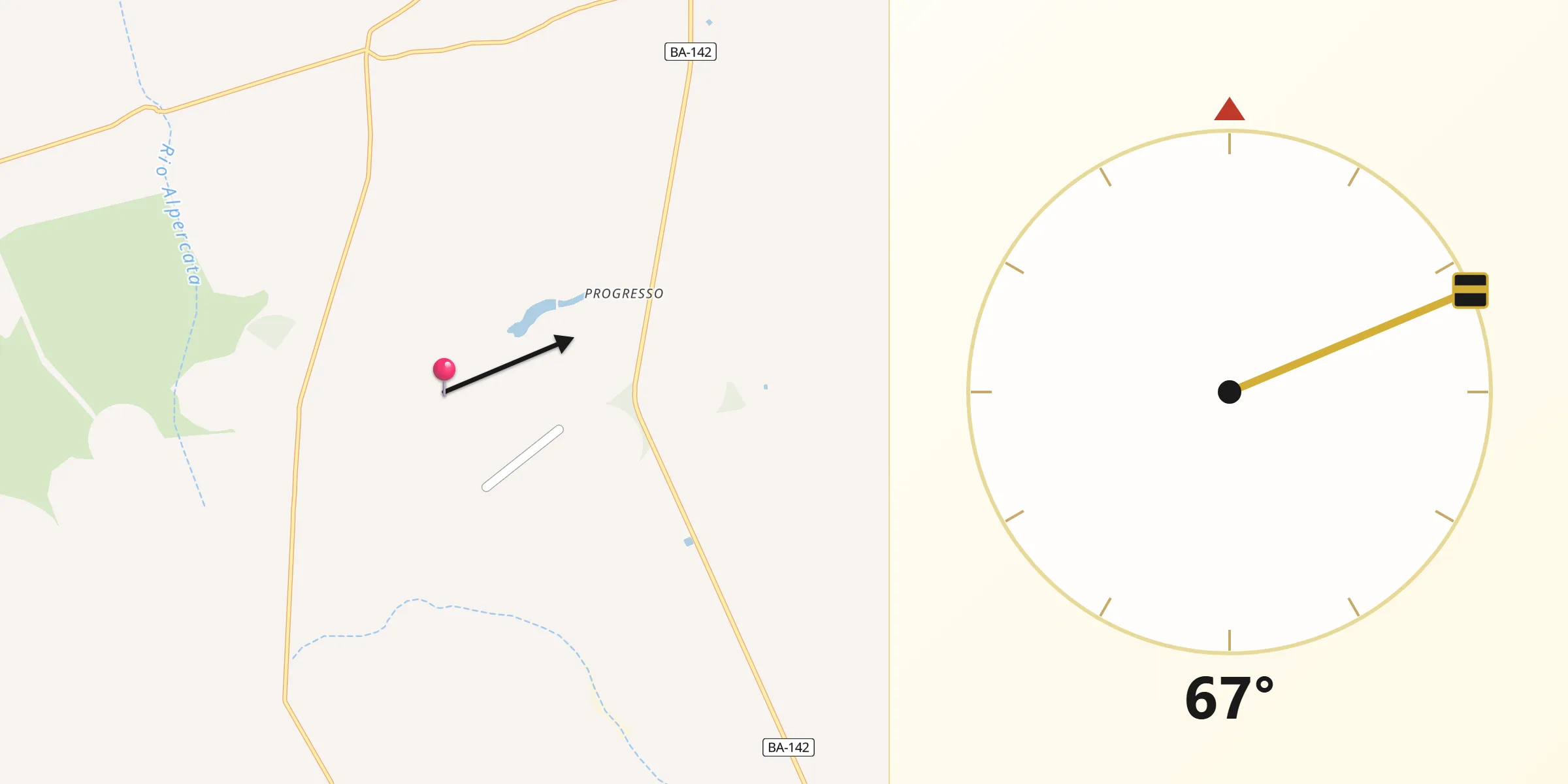 Direção da Qibla a partir de Mucugê