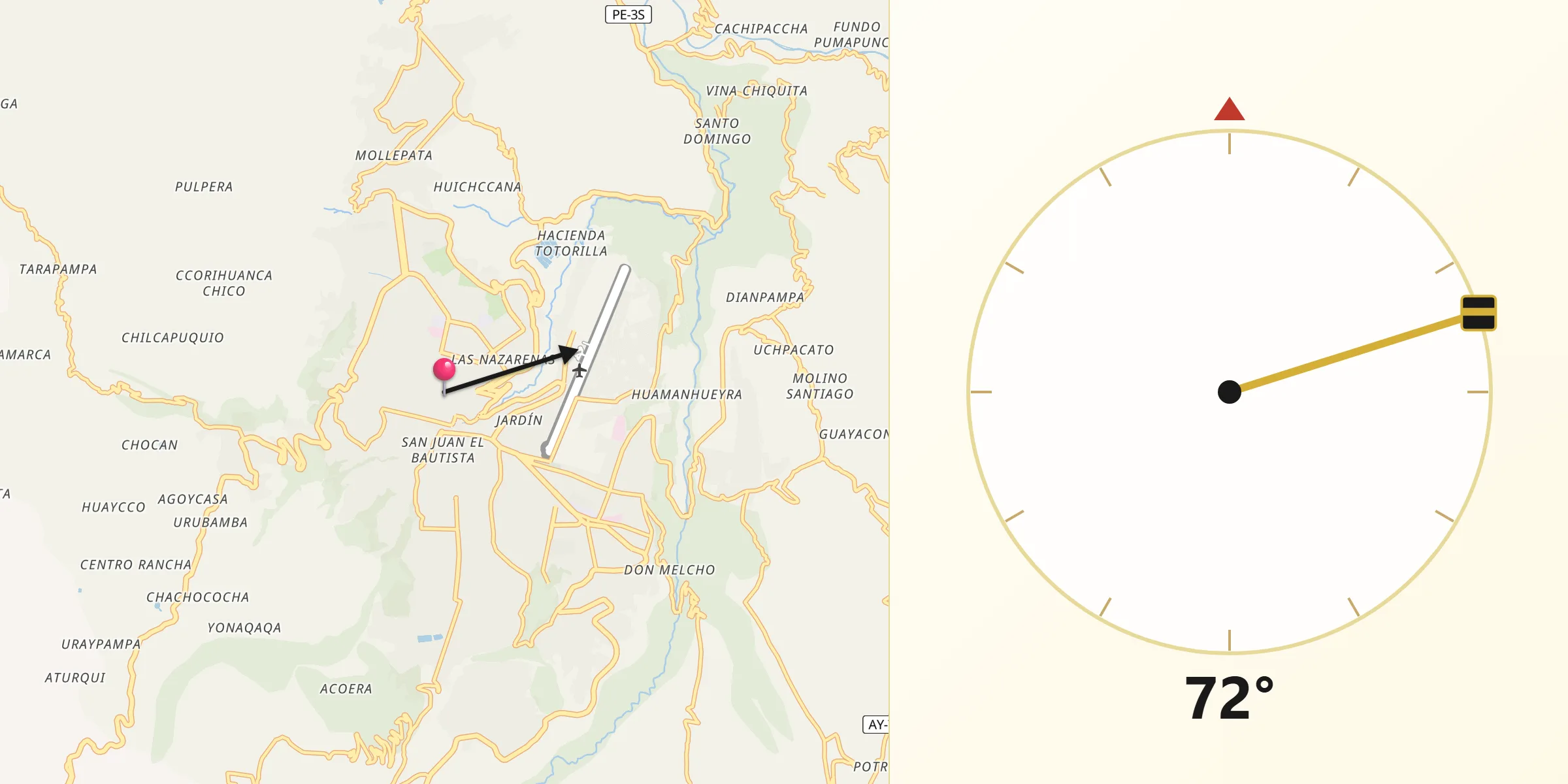 Dirección de la Qibla desde Ayacucho