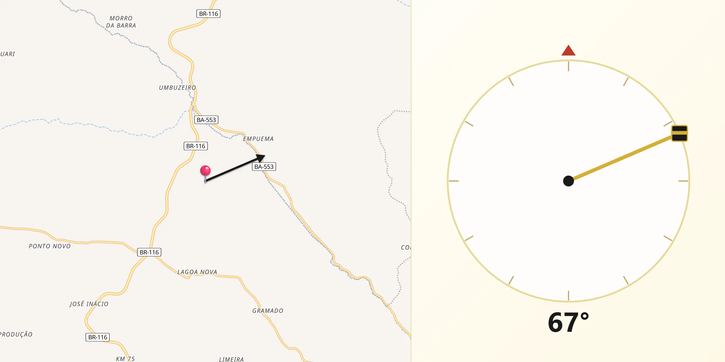 Direção da Qibla a partir de Irajuba