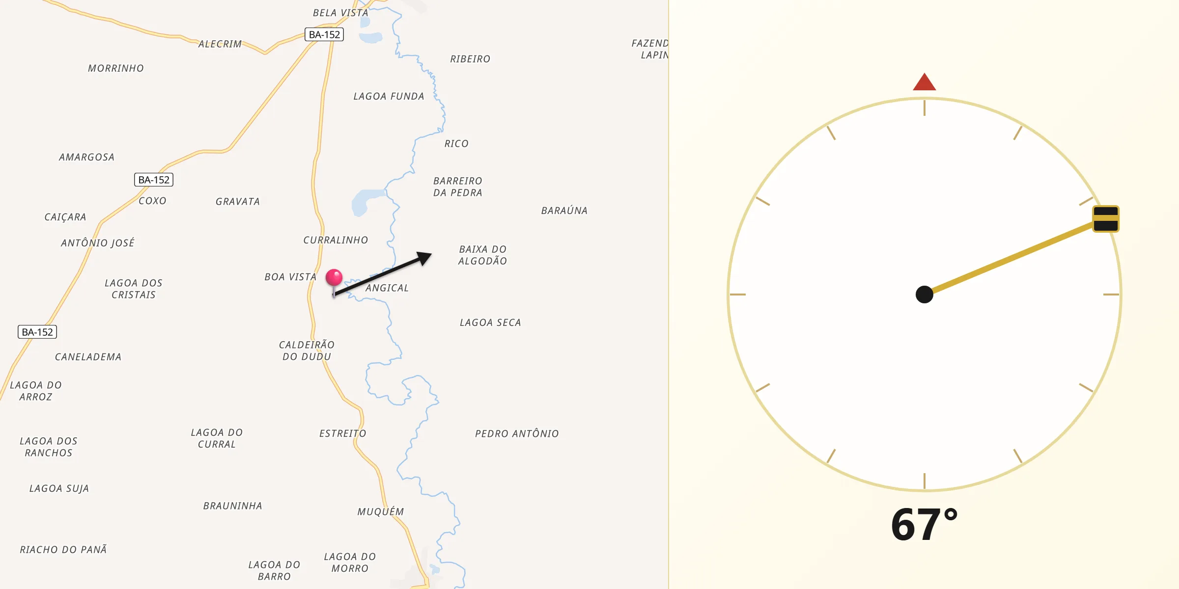 Direção da Qibla a partir de Caturama