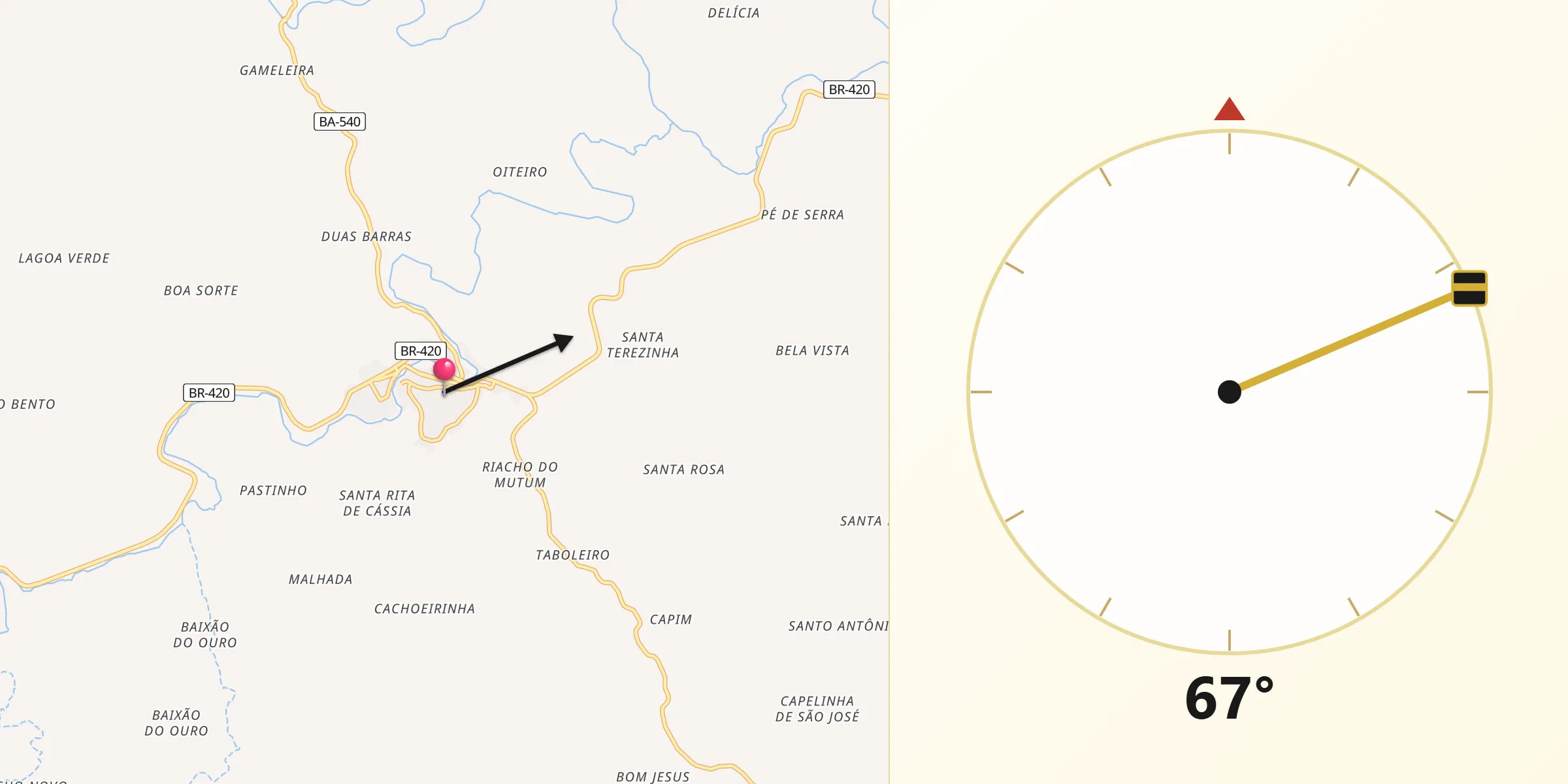 Direção da Qibla a partir de Mutuípe