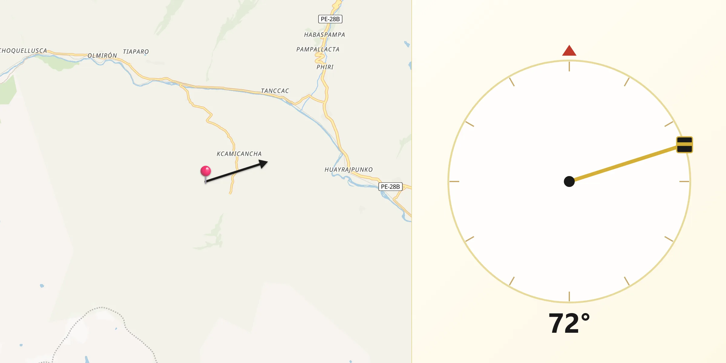 Dirección de la Qibla desde Provincia de Urubamba