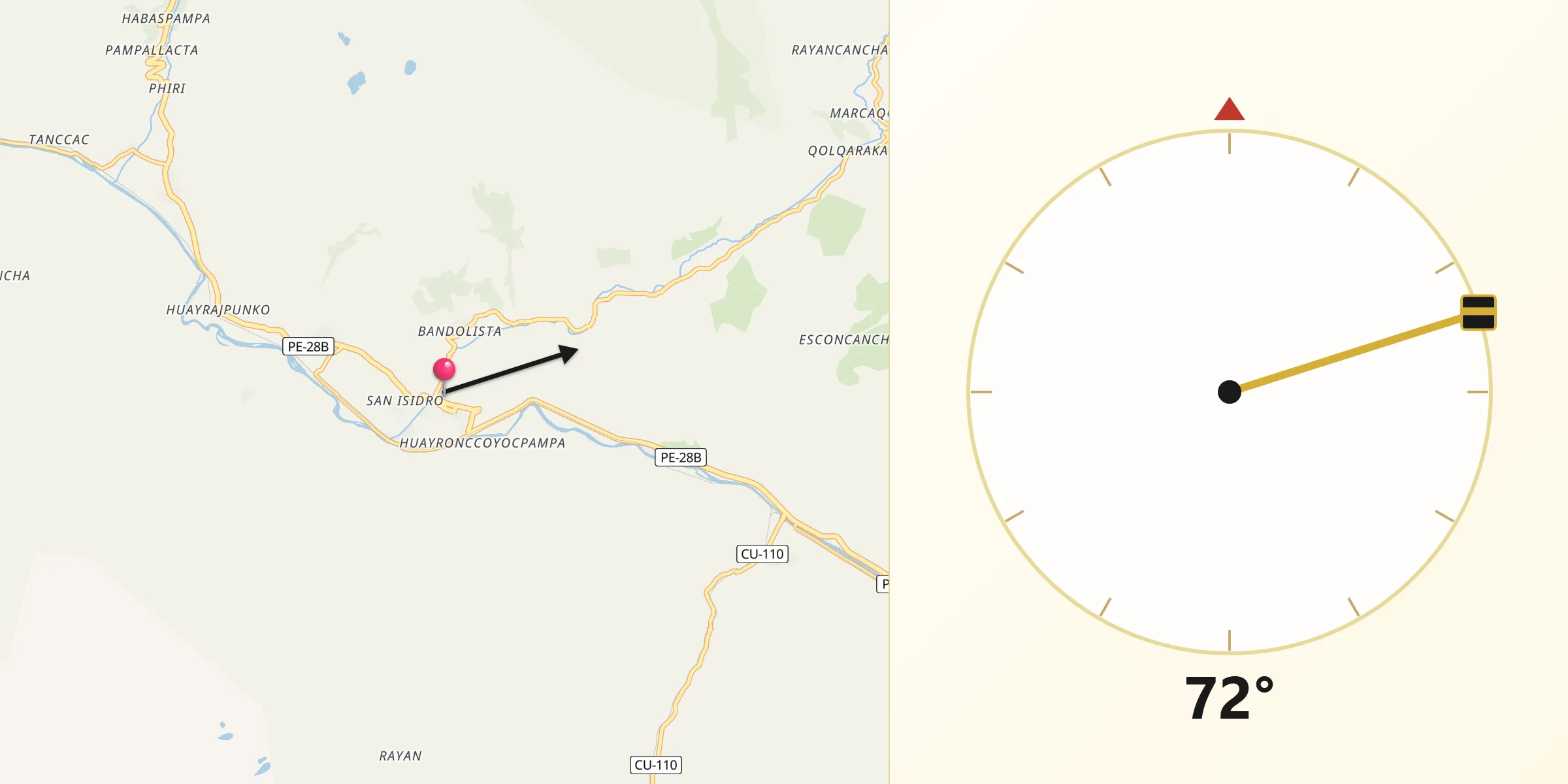 Dirección de la Qibla desde Ollantaytambo