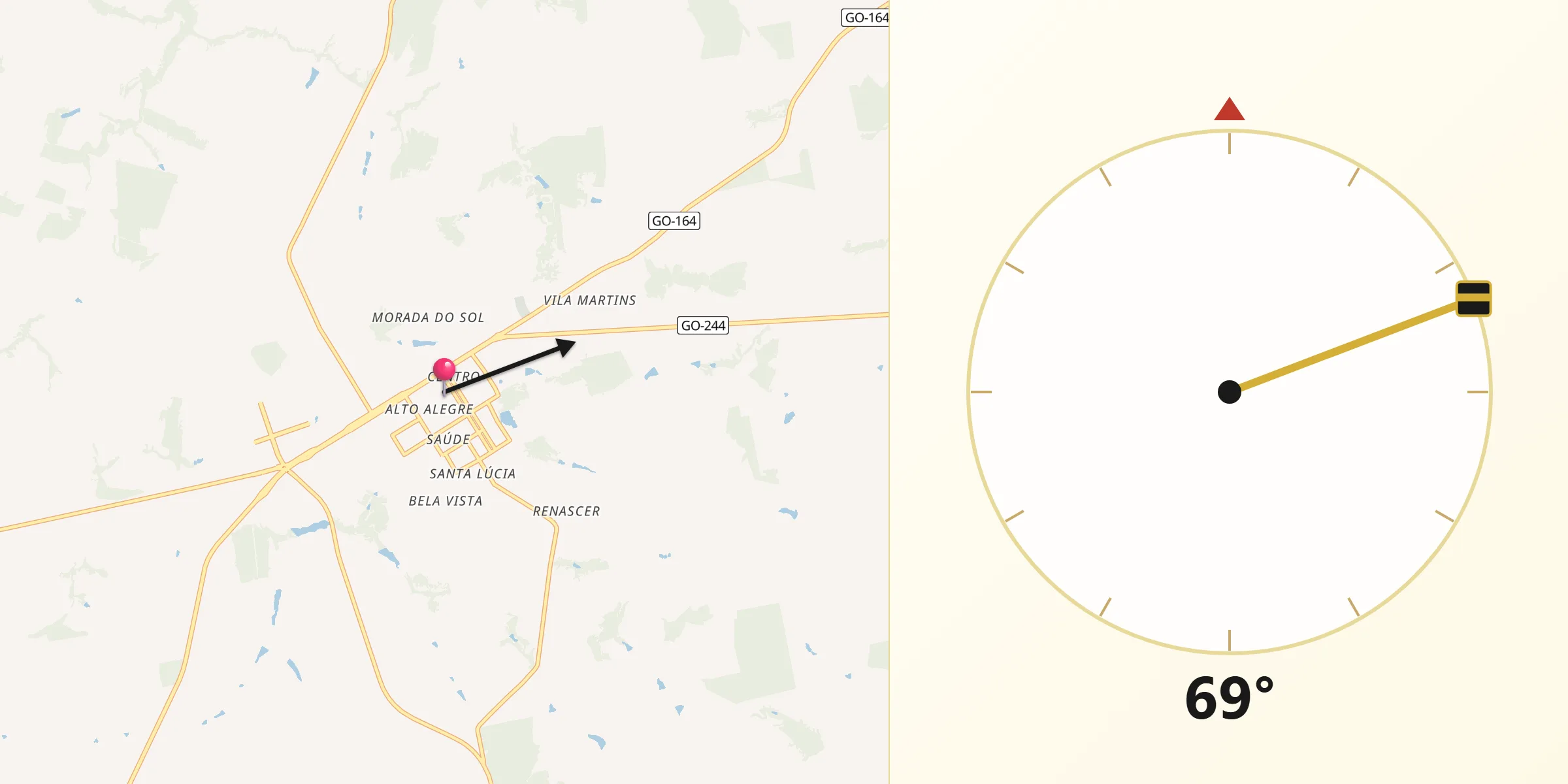 Direção da Qibla a partir de São Miguel do Araguaia