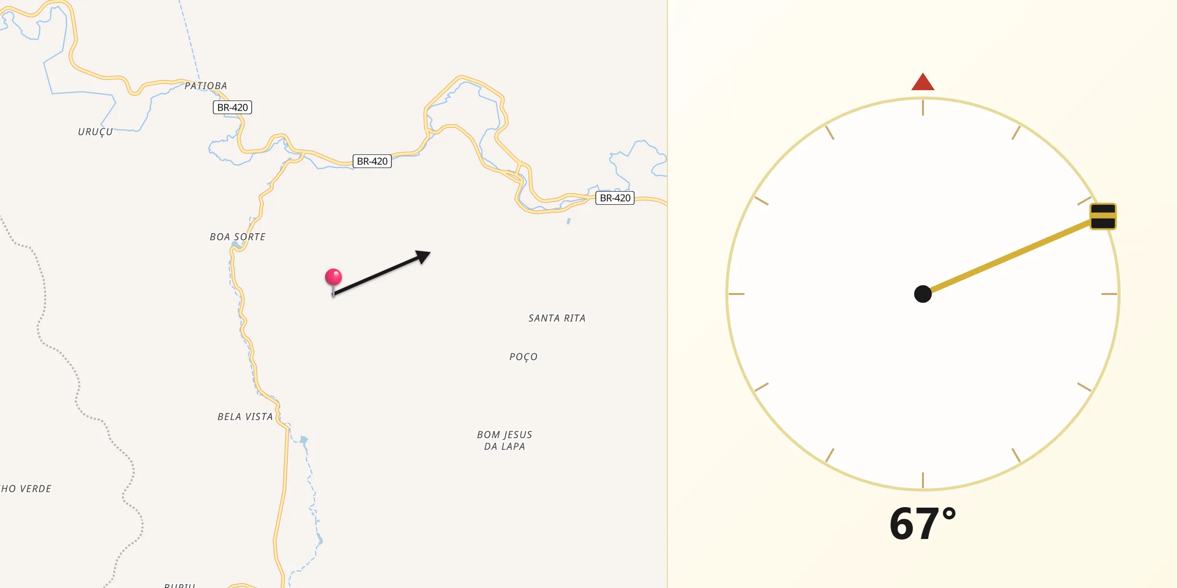 Direção da Qibla a partir de Ubaíra