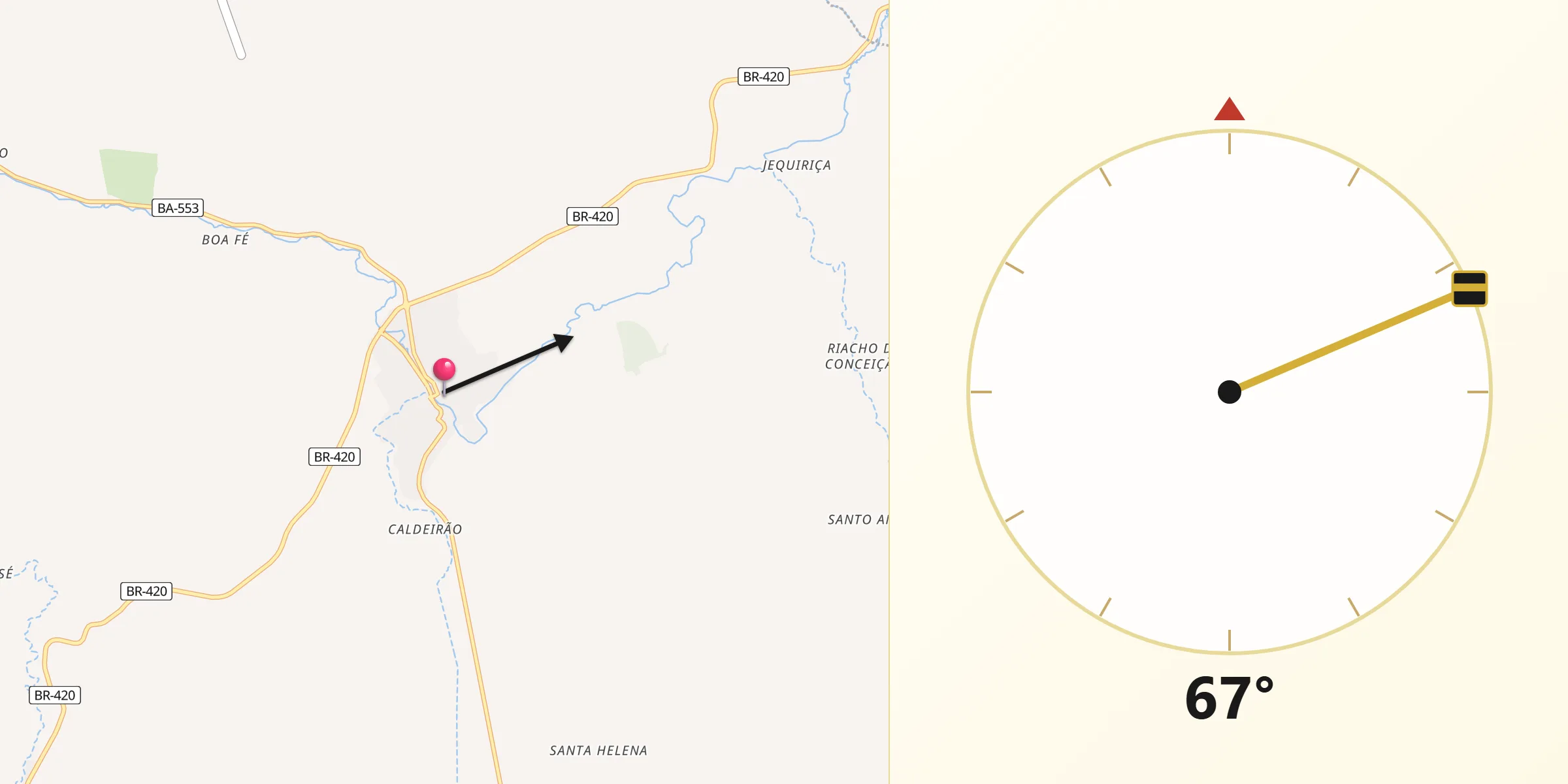 Direção da Qibla a partir de Santa Inês